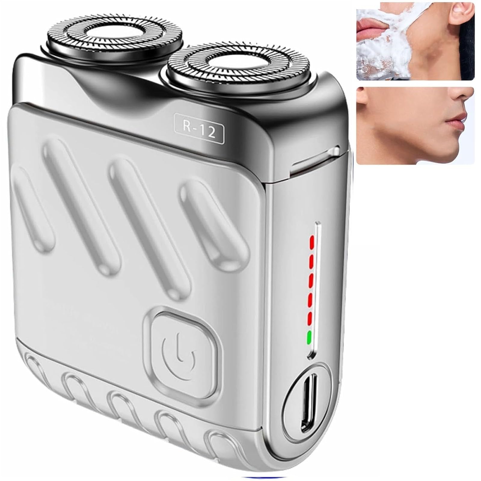 Mini Electric Razor for Men - Portable Wet/Dry Shaver with Double-Ring Magnetic Cutter, Full Body Washable Design - Face, Chest & Leg Hair Removal - Perfect for Travel, Gym & Daily Grooming (White)