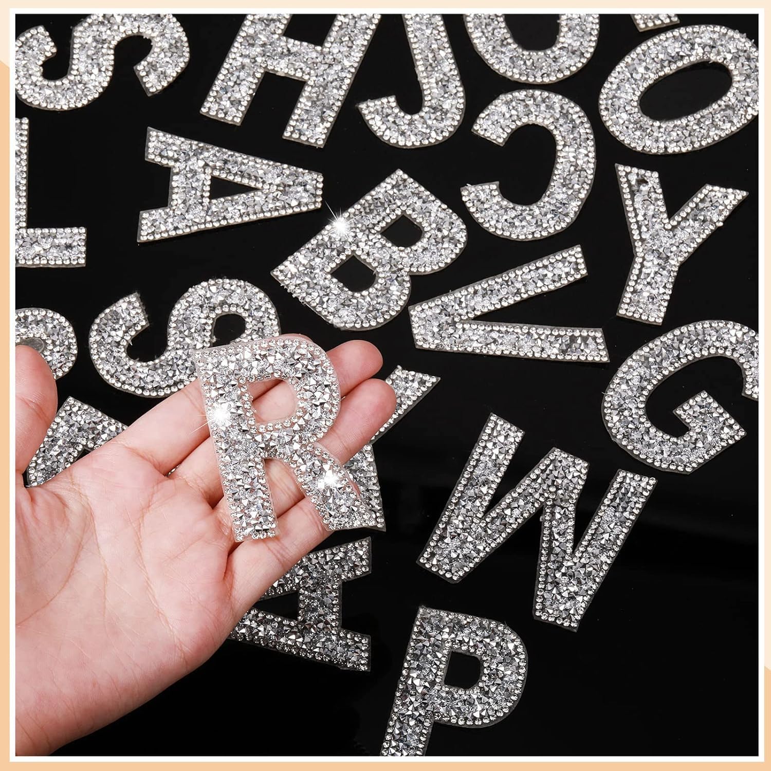 Glitter Resin Rhinestone Alphabet Letter Stickers A-Z (White, 26 Pieces) - Self Adhesive Iron On Crystal Letters for DIY Clothing, Art Projects, Scrapbooking & Home Decor