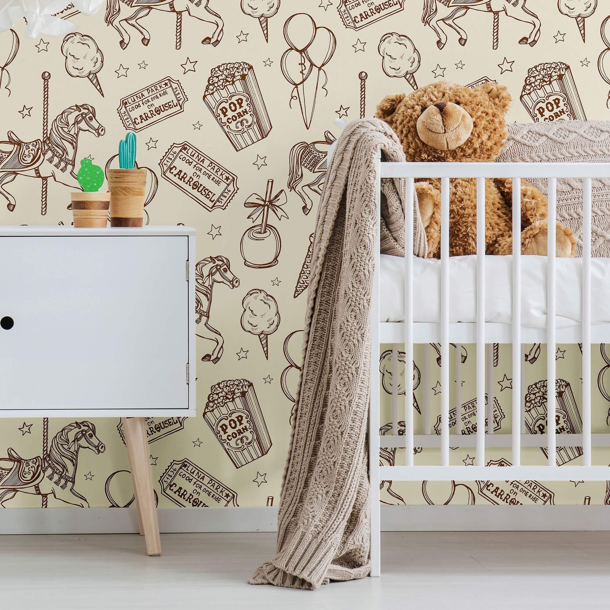 Tan Animal Themed Peel and Stick Removable Wallpaper 9501 - Self-Adhesive Decorative Wall Covering for Nursery, Kids Room & Home Decor