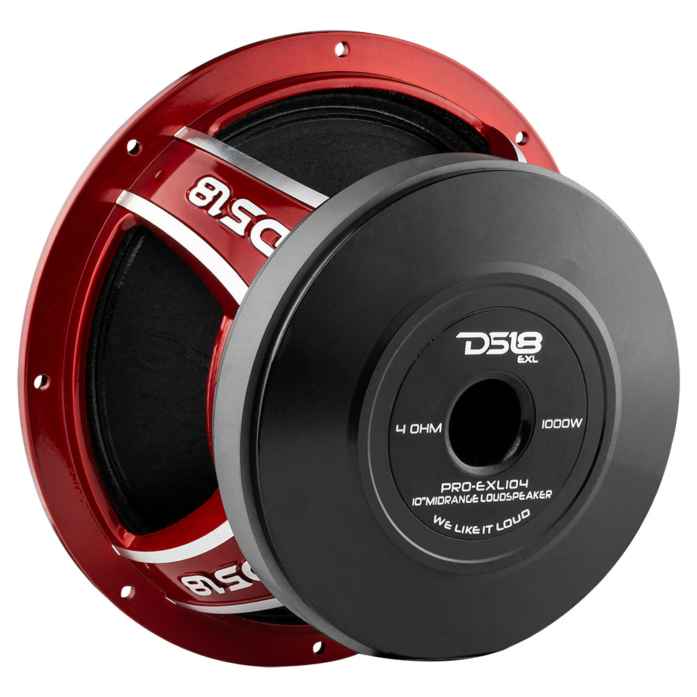 DS18 PRO EXL104 10-Inch Mid-Range Loudspeaker 1200W 4 Ohm - High Power Car Audio Speaker for Clear Sound in Vehicles & Boats