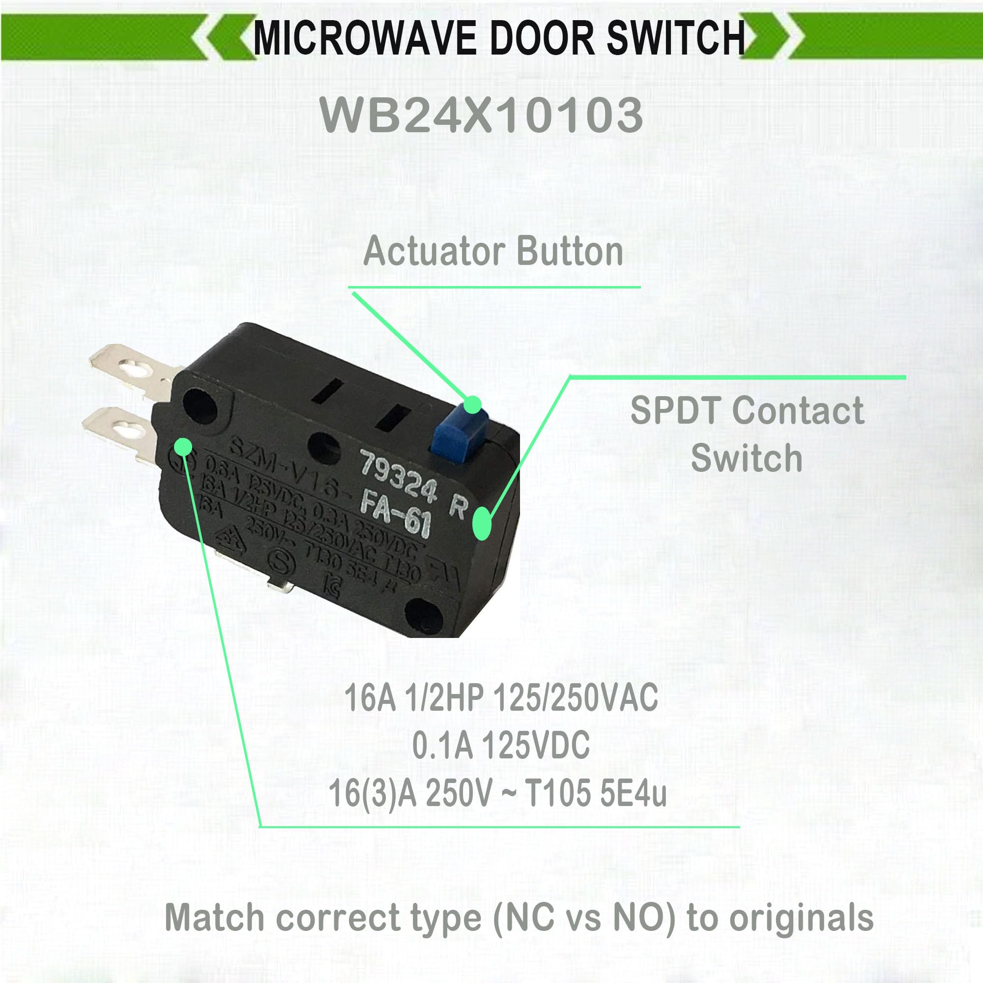 GE Microwave Switch Replacement LONYE SZM-V16-FA-61 WB24X10103 Compatible with GE Microwave Models 946606 AP3186054 PS651389 - 2 Pack for Easy DIY Repair & Maintenance