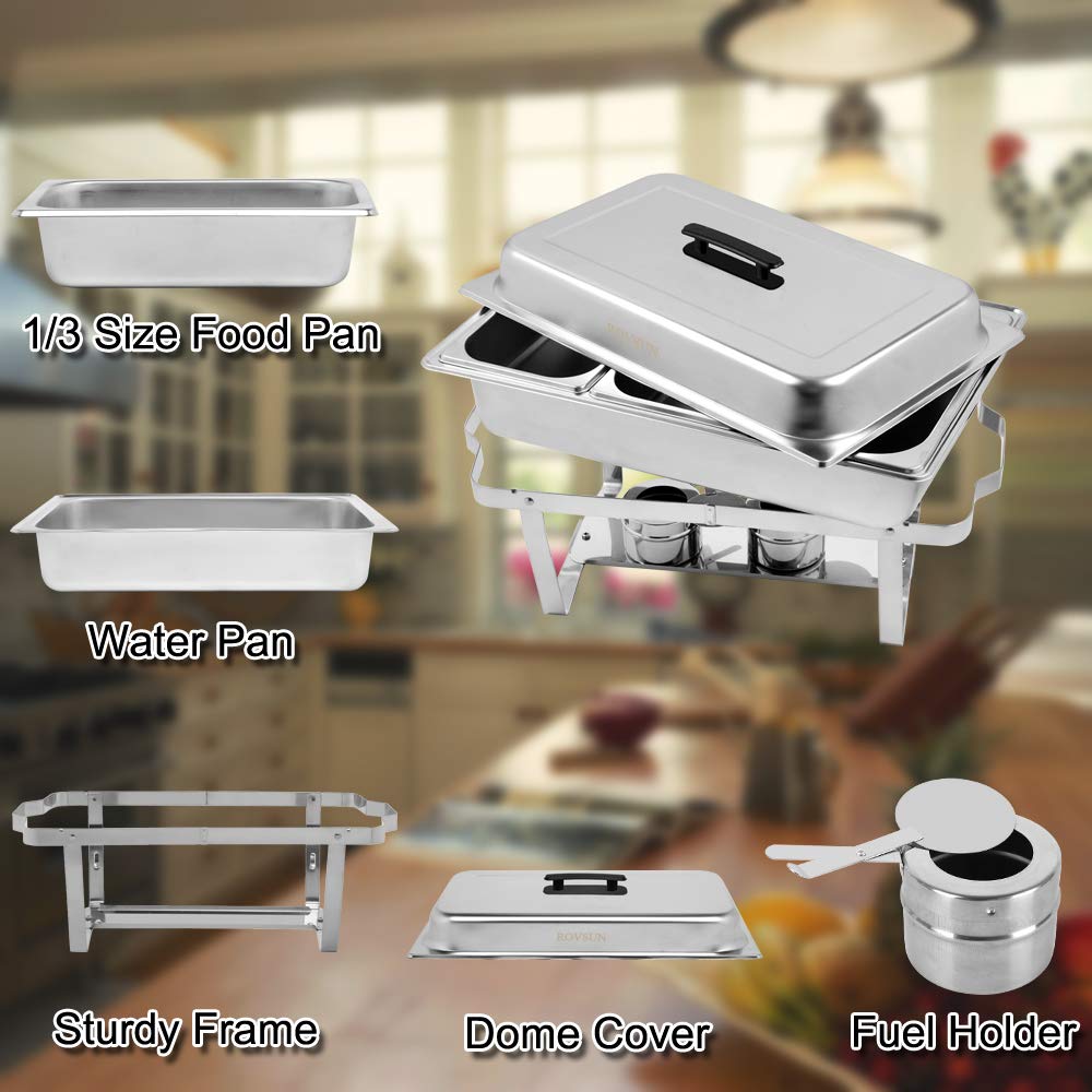 ROVSUN 8 Quart 2 Pack Stainless Steel Chafing Dish Buffet Set - NSF Certified Catering Chafer with 3 Half Size Food Pans & Foldable Frame - Perfect for Restaurants, Parties, Weddings & Buffet Serving