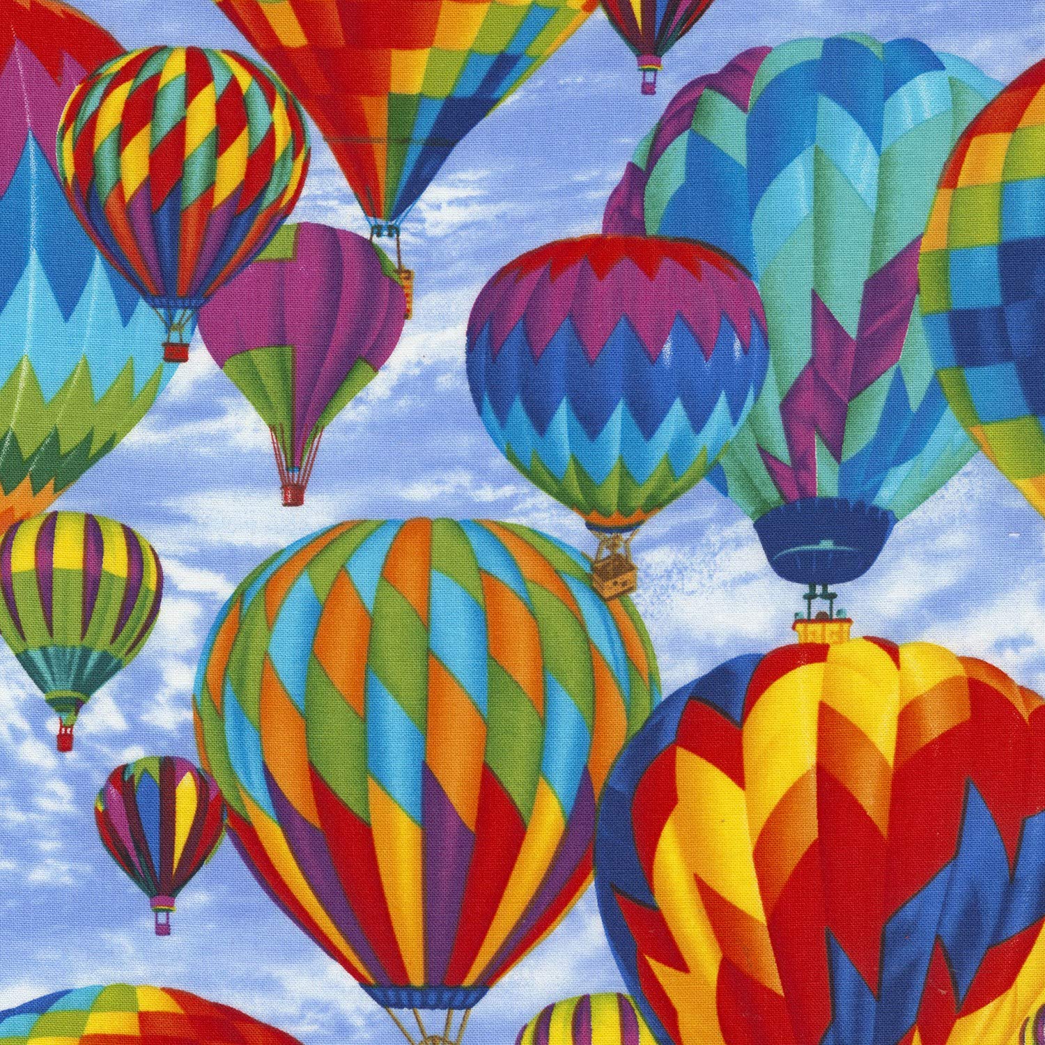 Michael Searle Hot Air Balloon 100% Cotton Quilting Fabric by Timeless Treasures - C5444 Sky Blue Print for DIY Quilts, Home Decor & Craft Projects