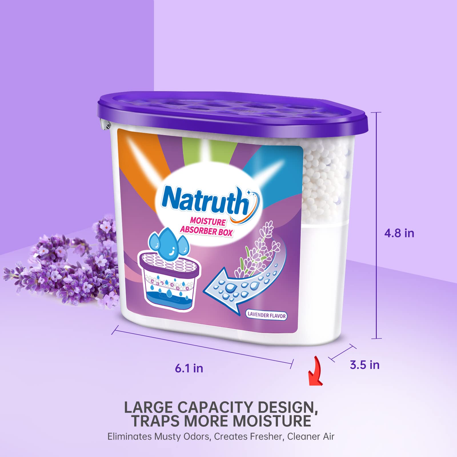 NATRUTH Moisture Absorbers with Lavender Scent - 6 Pack (12.5OZ Each) | Portable Closet Dehumidifier & Odor Eliminator | Humidity Absorber Bucket for Fresh Air | Ideal for Closets, Bathrooms, Kitchen, Basement & RV | Keep Spaces Dry & Fragrant