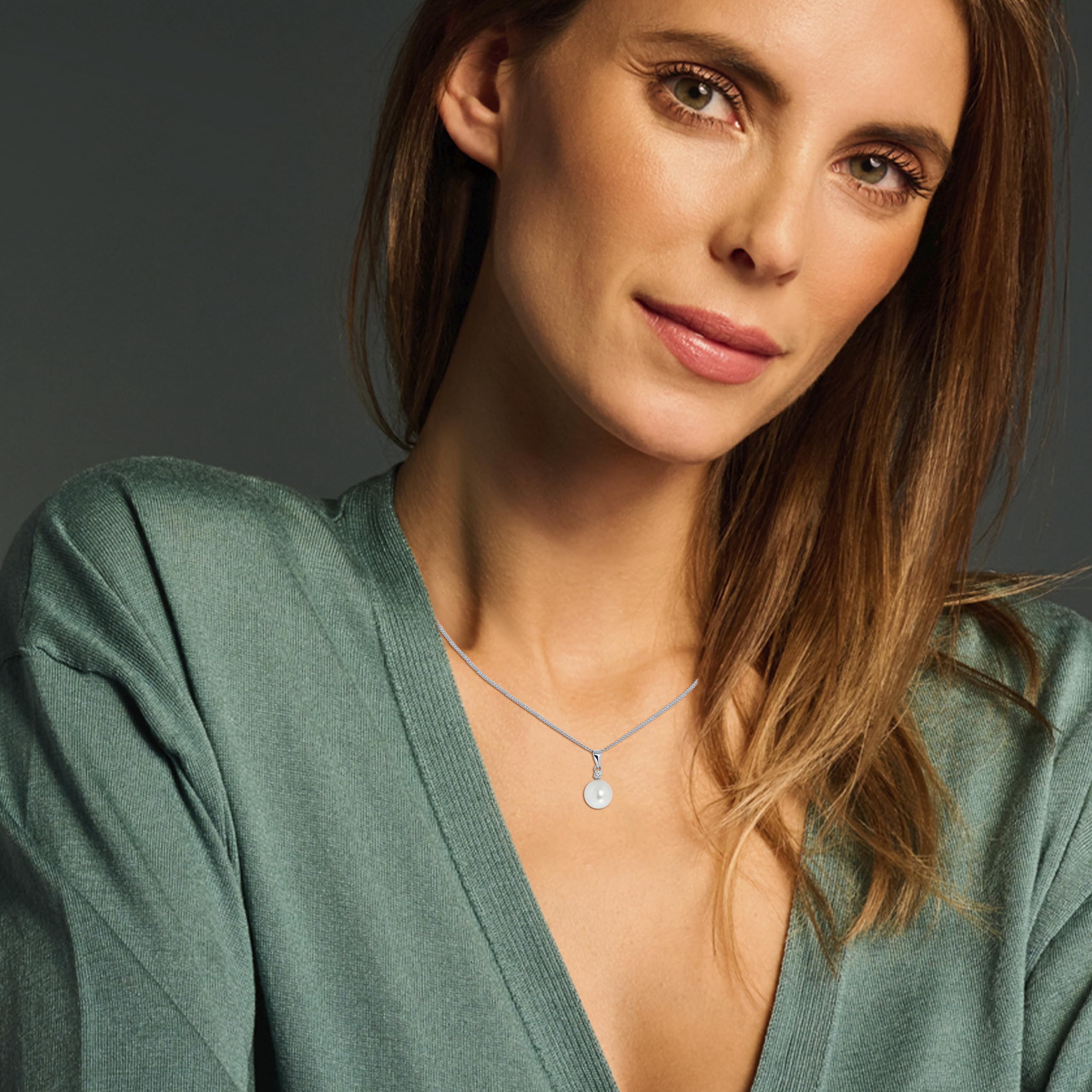Miore 9K White Gold Freshwater Pearl & Diamond Pendant Necklace - 45cm Elegant Jewelry for Women | Perfect for Weddings, Parties, Anniversaries & Special Occasion Gifts