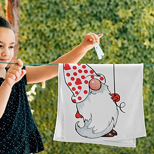 2 Pack Valentine's Day Gnome Bath & Hand Towels - 15x24 Inch Soft Absorbent Kitchen Dish Towel Set - Decorative Guest & Fingertip Towels for Bathroom, Beach, Spa, Gym & Sports Activities