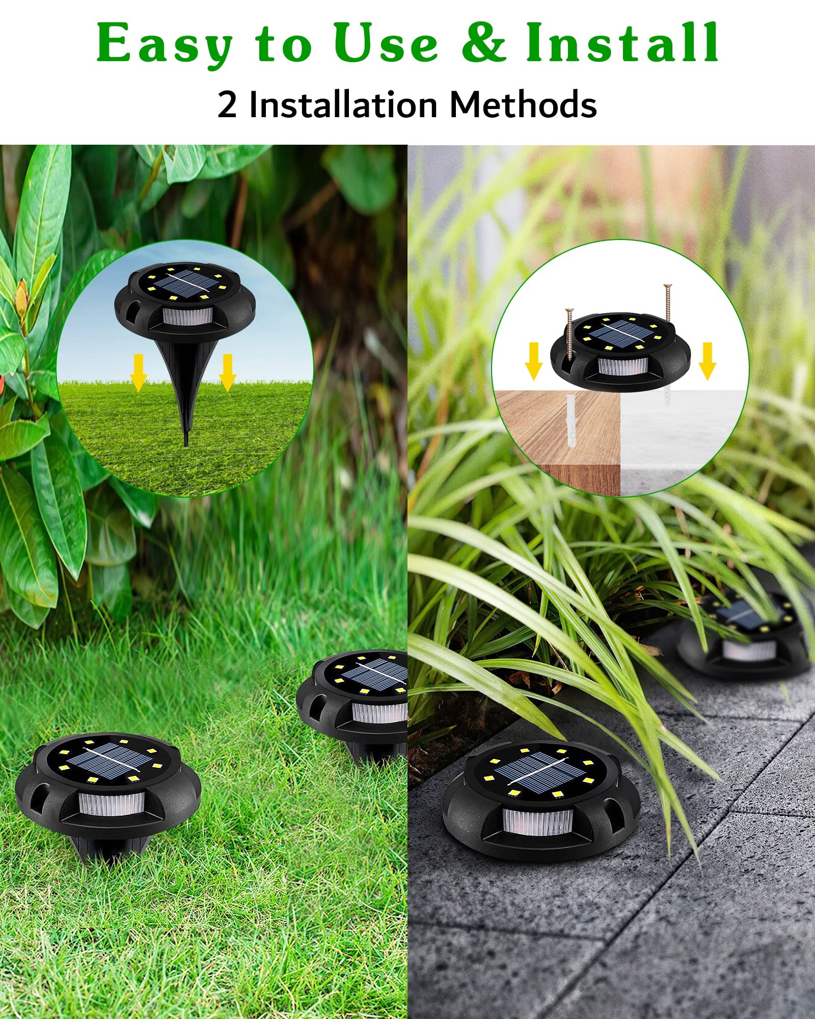 Biling Solar Outdoor Lights - 12 Pack Waterproof LED Landscape Lighting for Yard, Garden, Walkway, Deck, Poolside | Bright Uplight & Sidelight | White Solar Powered Lights for Pathway, Patio, Driveway, Backyard Decoration