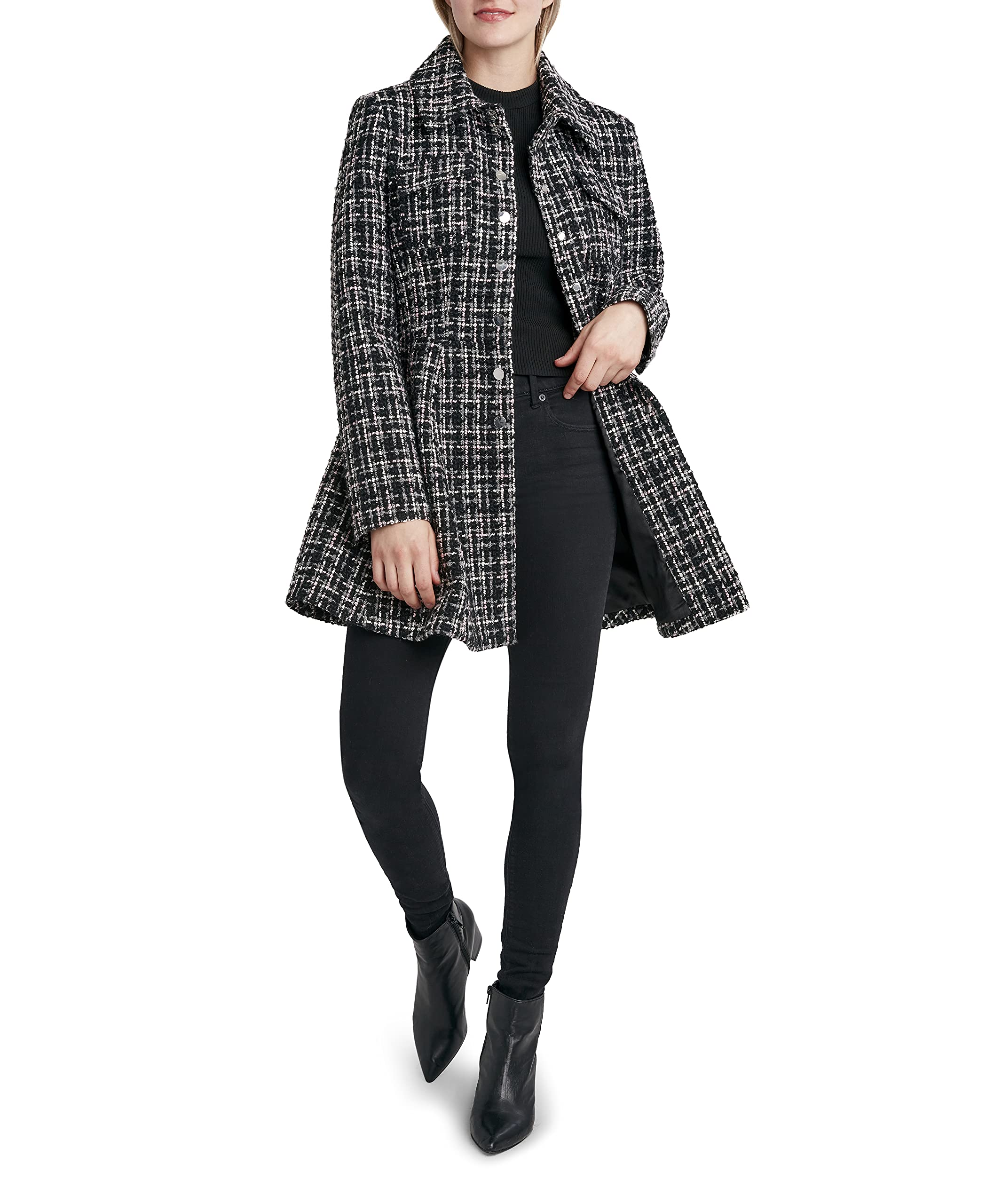Shelli Segal Women's Fit & Flare Plaid Jacket - Stylish Casual Outerwear for Work, Dates & Fall Fashion