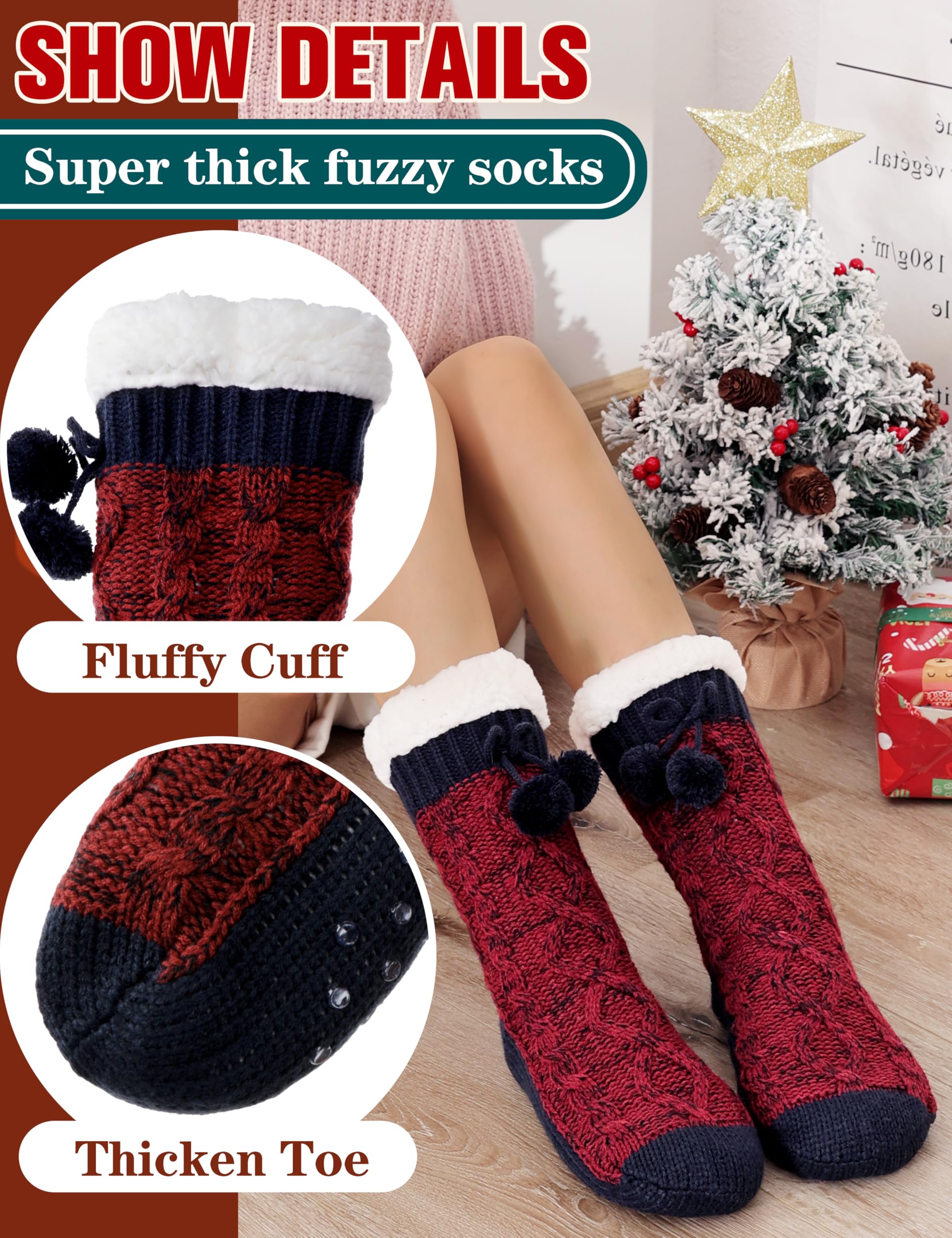 Women's Fuzzy Non-Slip Winter Slipper Socks - Warm Fleece for Home & Cabin