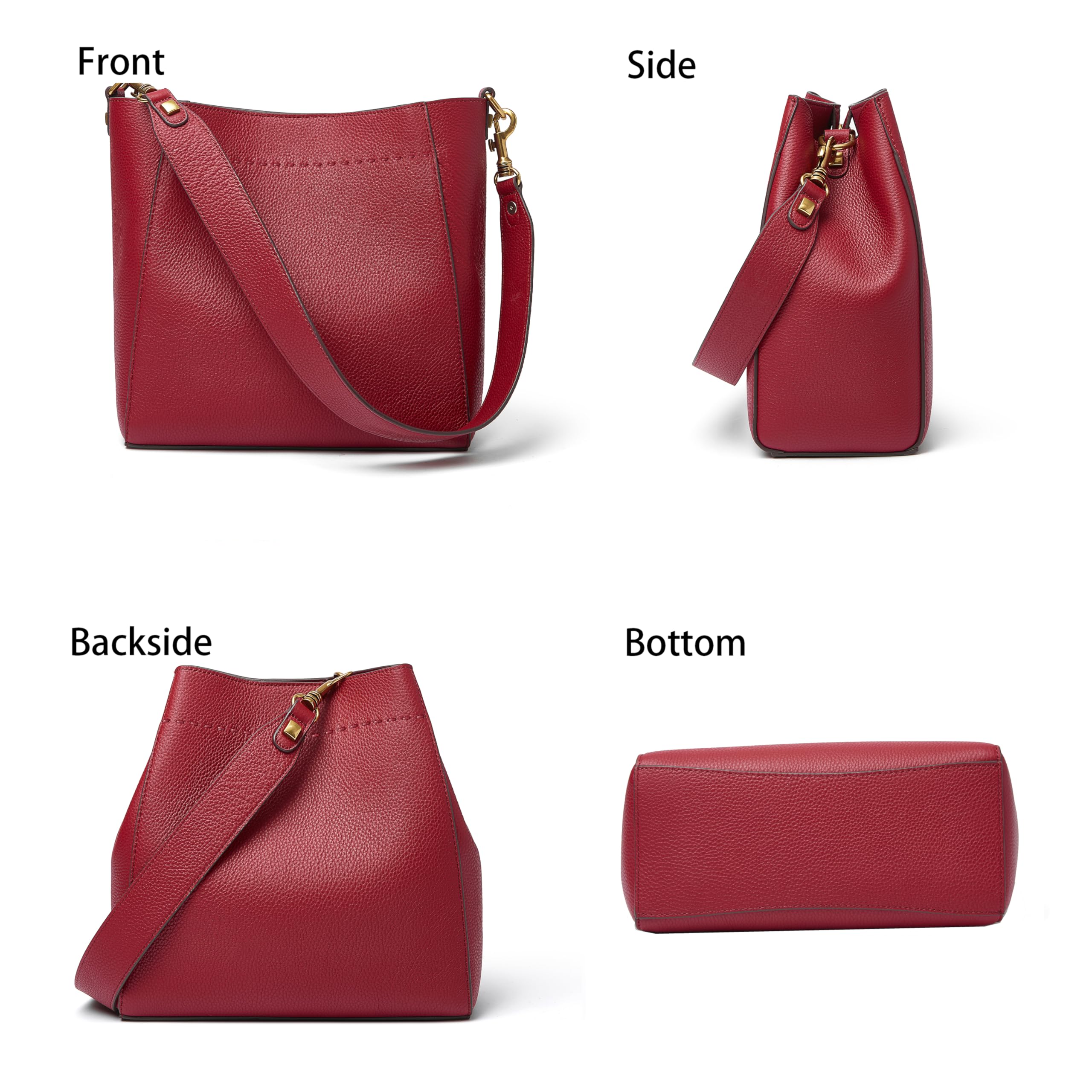 DORIS&JACKY Genuine Leather Bucket Tote Bag for Women - Fashion Designer Shoulder Hobo Purse with Detachable Wide Strap - Perfect for Work, Travel & Everyday Use
