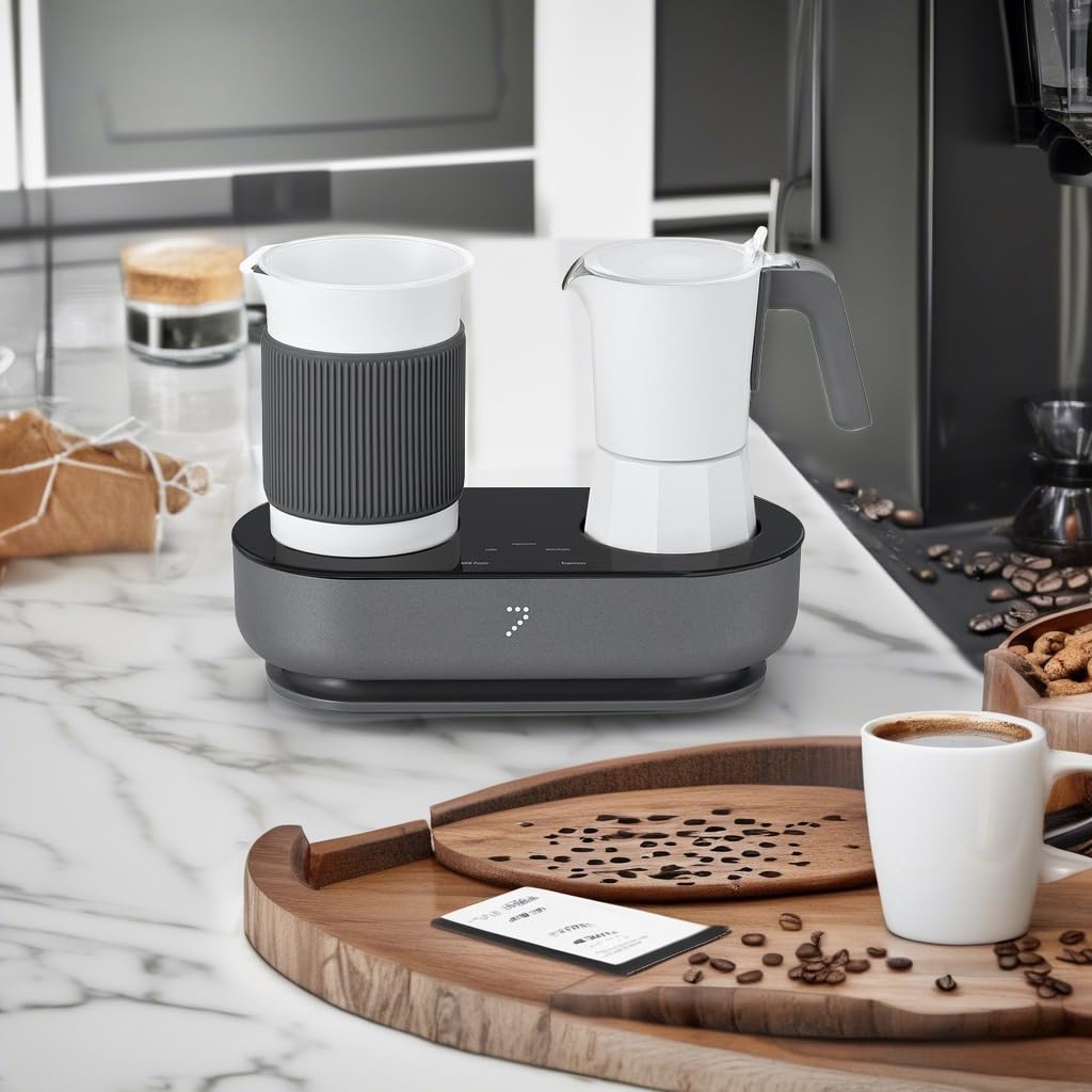 SEVEN&ME All-in-One Espresso Machine with Milk Frother - Electric Moka Pot for Latte, Cappuccino & Macchiato - One-Touch Smart Operation (8.66