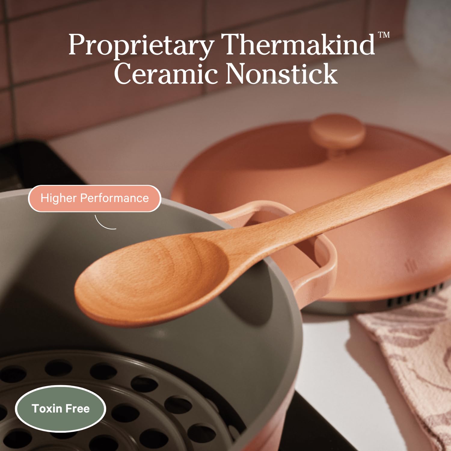 Our Place Perfect Pot - 5.5 Qt Nonstick Ceramic Saucepan with Lid | PTFE & PFOA-Free Healthy Cookware for Stovetop & Oven | Steam, Bake, Braise, Roast | Easy Clean Non-Toxic Ceramic Coating | Sage Green | Perfect for Soups, Stews & Pasta Dishes