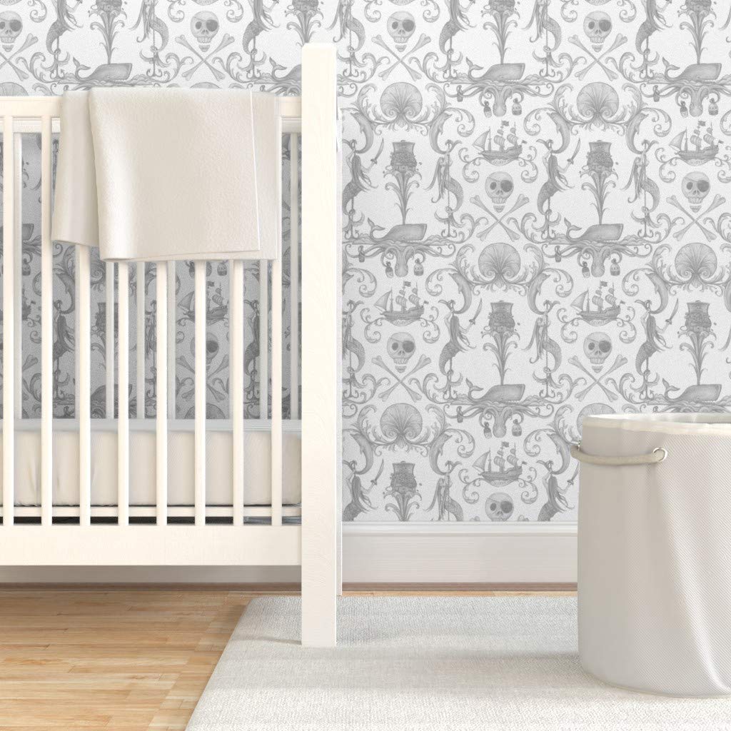 Peel & Stick Removable Wallpaper Swatch - Antique Gray Shell Octopus Nautical Mermaid Whale Pirate Nursery Decor | Self-Adhesive Wallpaper Samples by Spoonflower | Perfect for Kids' Rooms, Bathrooms & Home Accent Walls