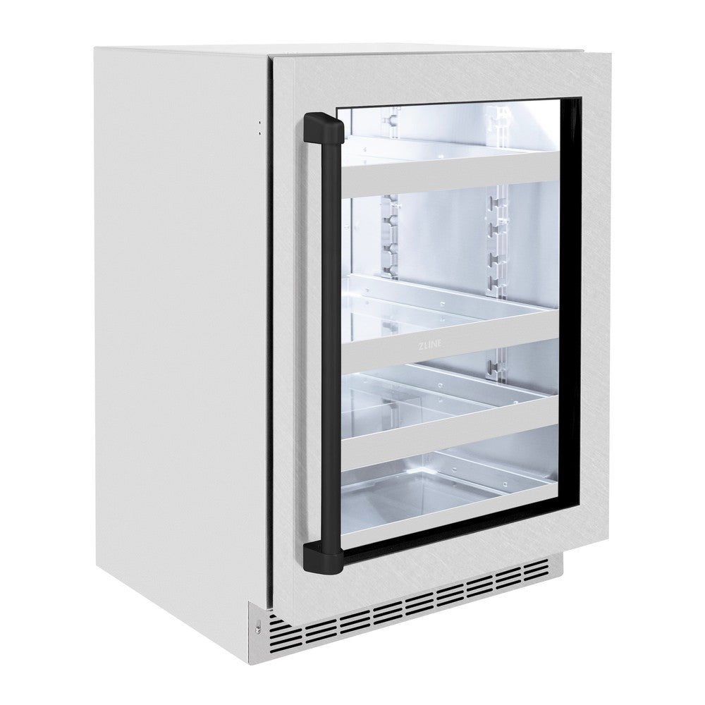 ZLINE Autograph Edition 24 Inch Touchstone 151 Can Beverage Refrigerator - Stainless Steel Glass Door with Matte Black Handle - Compact Drink Cooler for Home, Office, or Bar (RBSOZ SN 24 MB)
