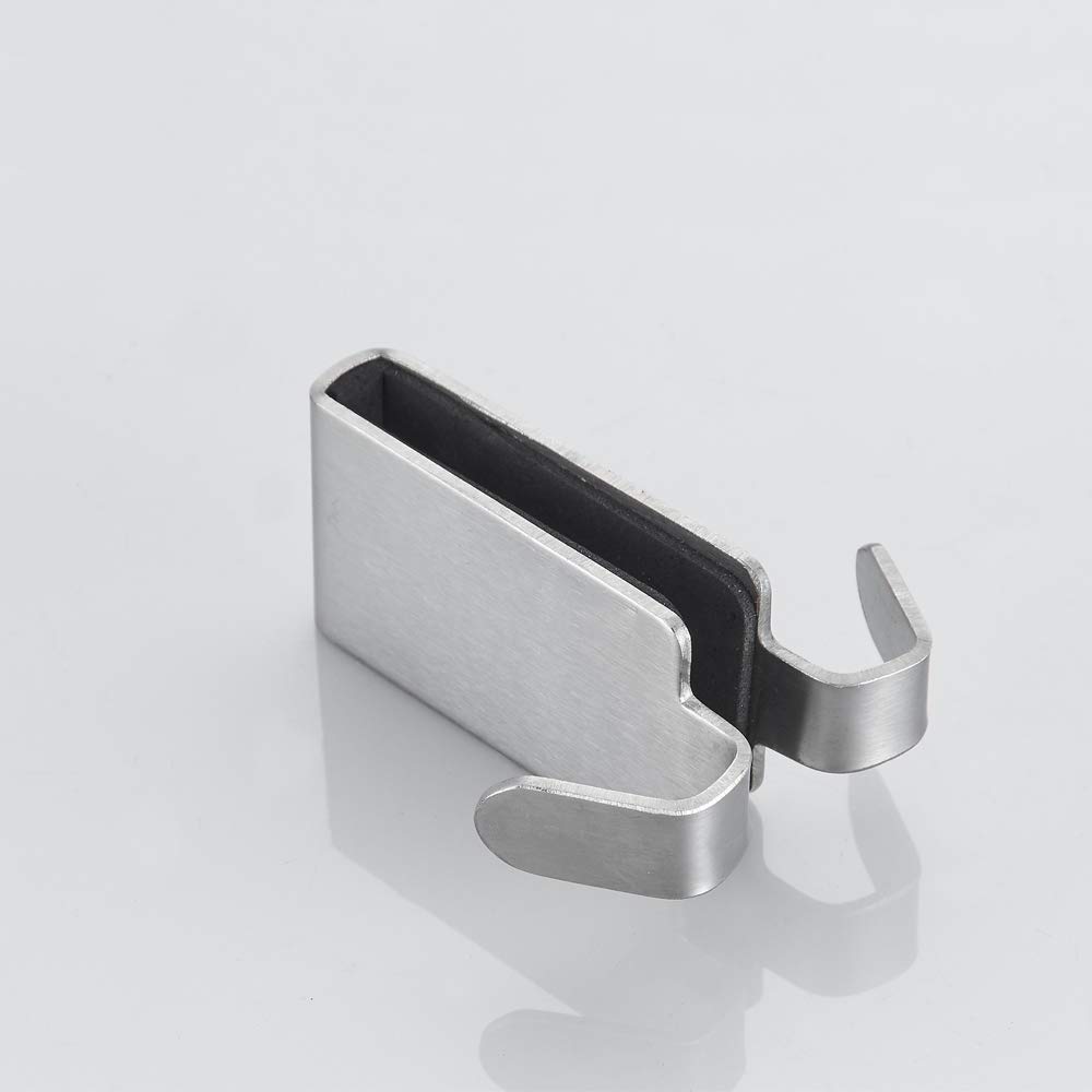 Stainless Steel Double Hooks for Glass Shower Door - 2 Pack Brushed Finish Towel Hooks (0.31-0.39in) - Perfect for Bathroom Organization & Glass Wall Storage
