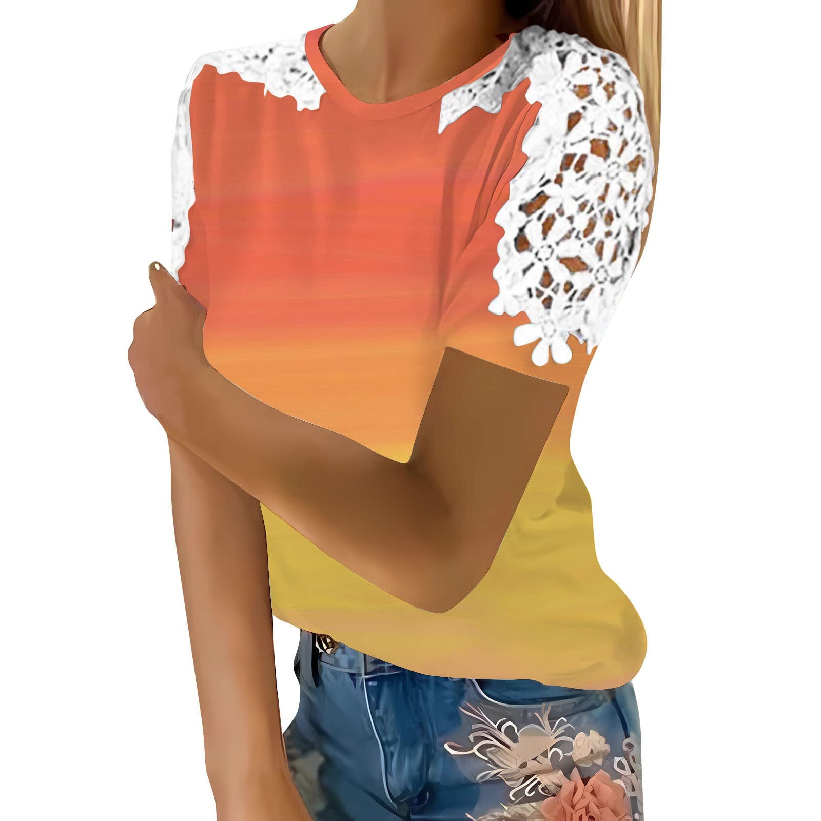 QIYIGUO Women's Floral Print Cotton T-Shirt - Loose Fit Short Sleeve Hollow Stitch Casual Top for Women | Perfect for Summer Outfits, Beach Wear & Everyday Fashion