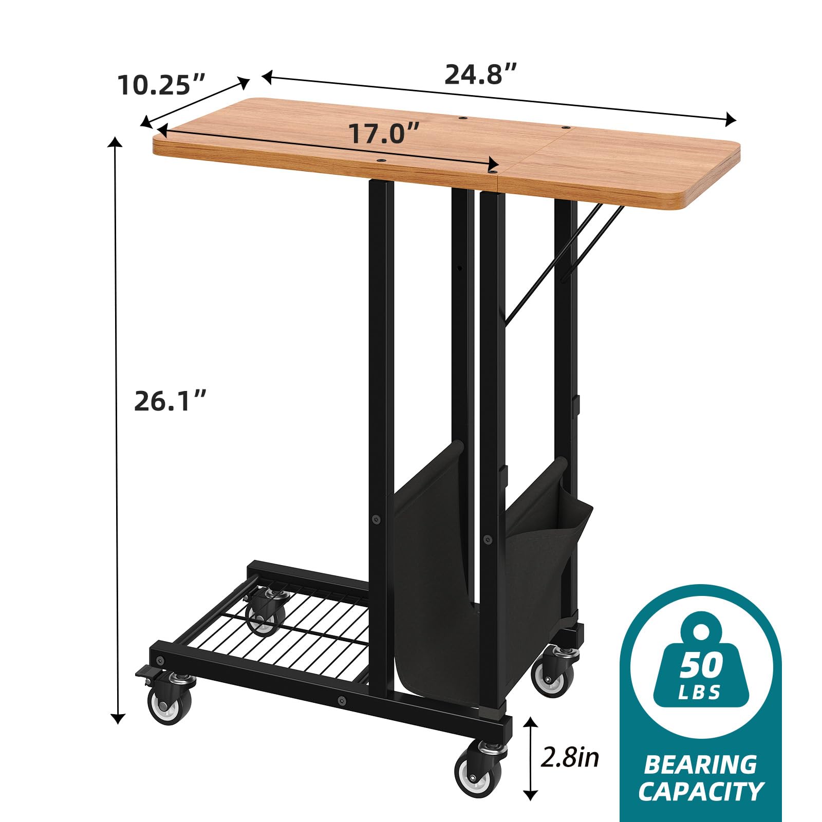 Trending C-Shaped End Table with Wheels - Foldable Small Side Table for Sofa, Couch & TV Tray - Black - Perfect for Living Room, Bedroom & Office Use