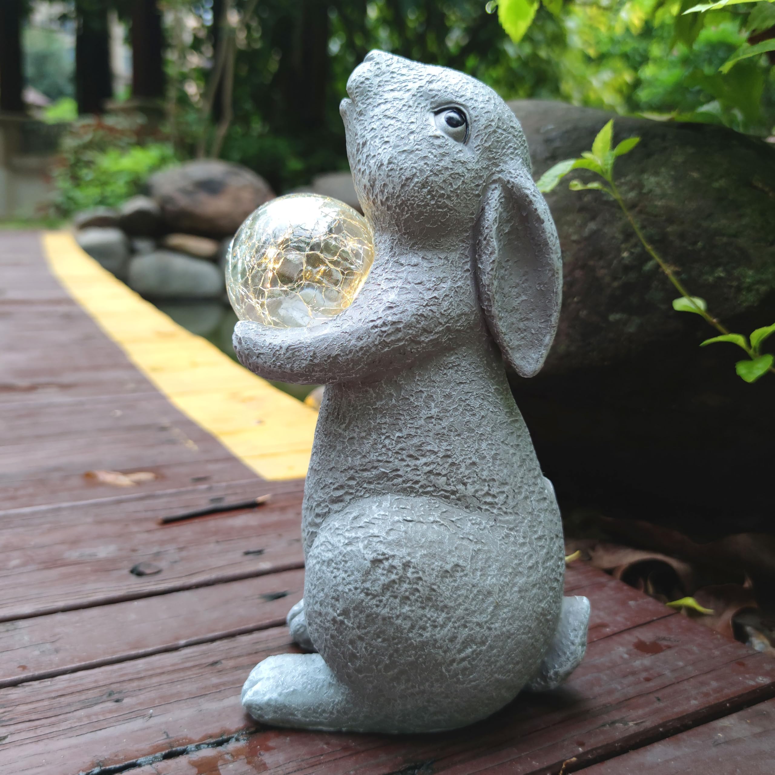 Solar Powered LED Rabbit Statue - Outdoor Garden Decor with Gazing Ball for Yard, Patio, Lawn & Balcony - Perfect Gift for Rabbit Lovers, Mom & Grandma - Ideal for Easter Decorations, Spring Garden Accents & Nighttime Landscape Lighting