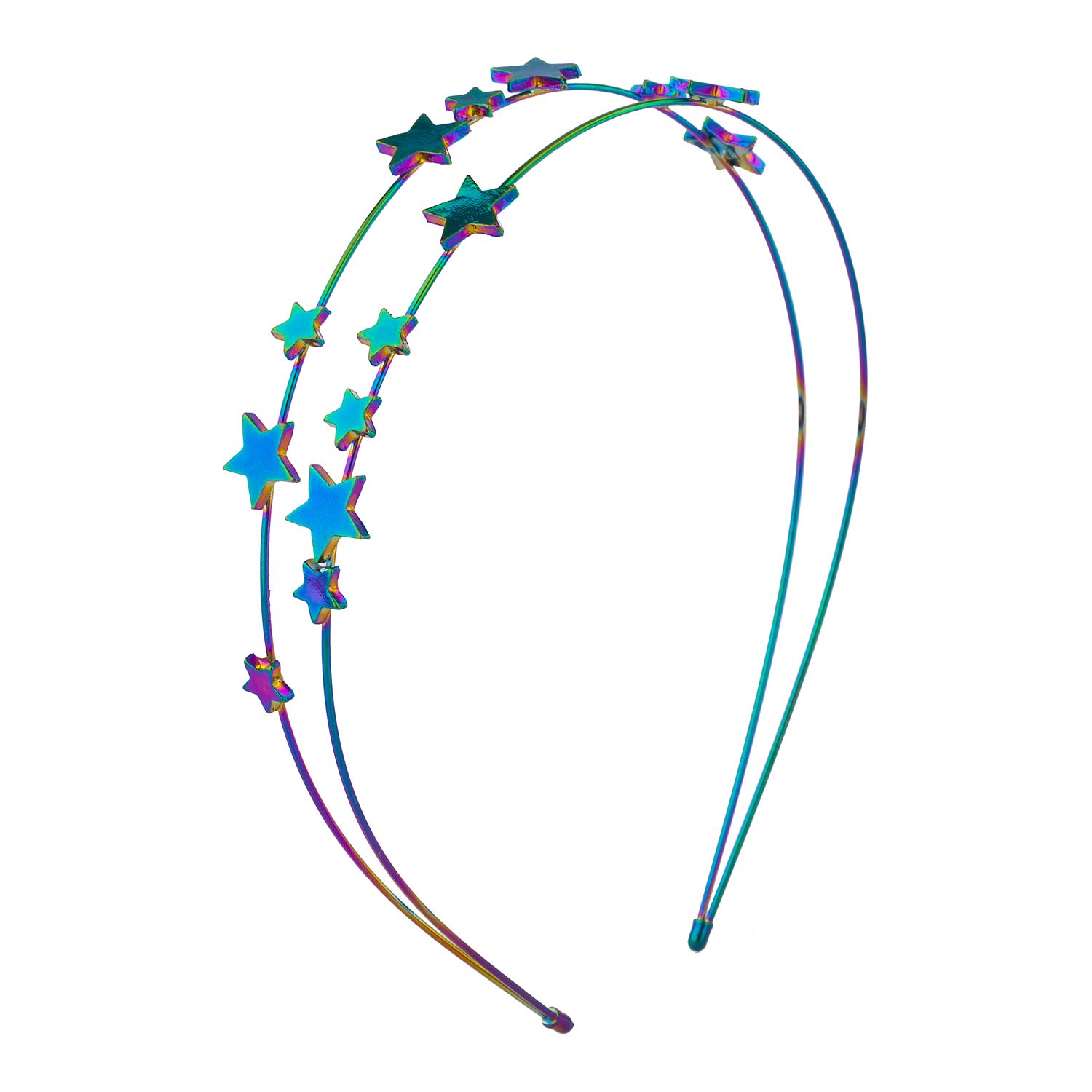 LUX ACCESSORIES Halloween Metallic Dark Oil Spill Color Double Wire Celestial Stars Headband for Girls - Perfect for Costume Parties, Cosplay, and Festival Outfits