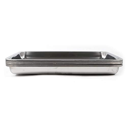6-Piece Stainless Steel Square Trays Set - 20x12x2 Inches Large Capacity Buffet & Catering Food Trays for Restaurants, Hotels, Bakeries - Perfect for Serving, Food Prep, Bread Display & Table Settings