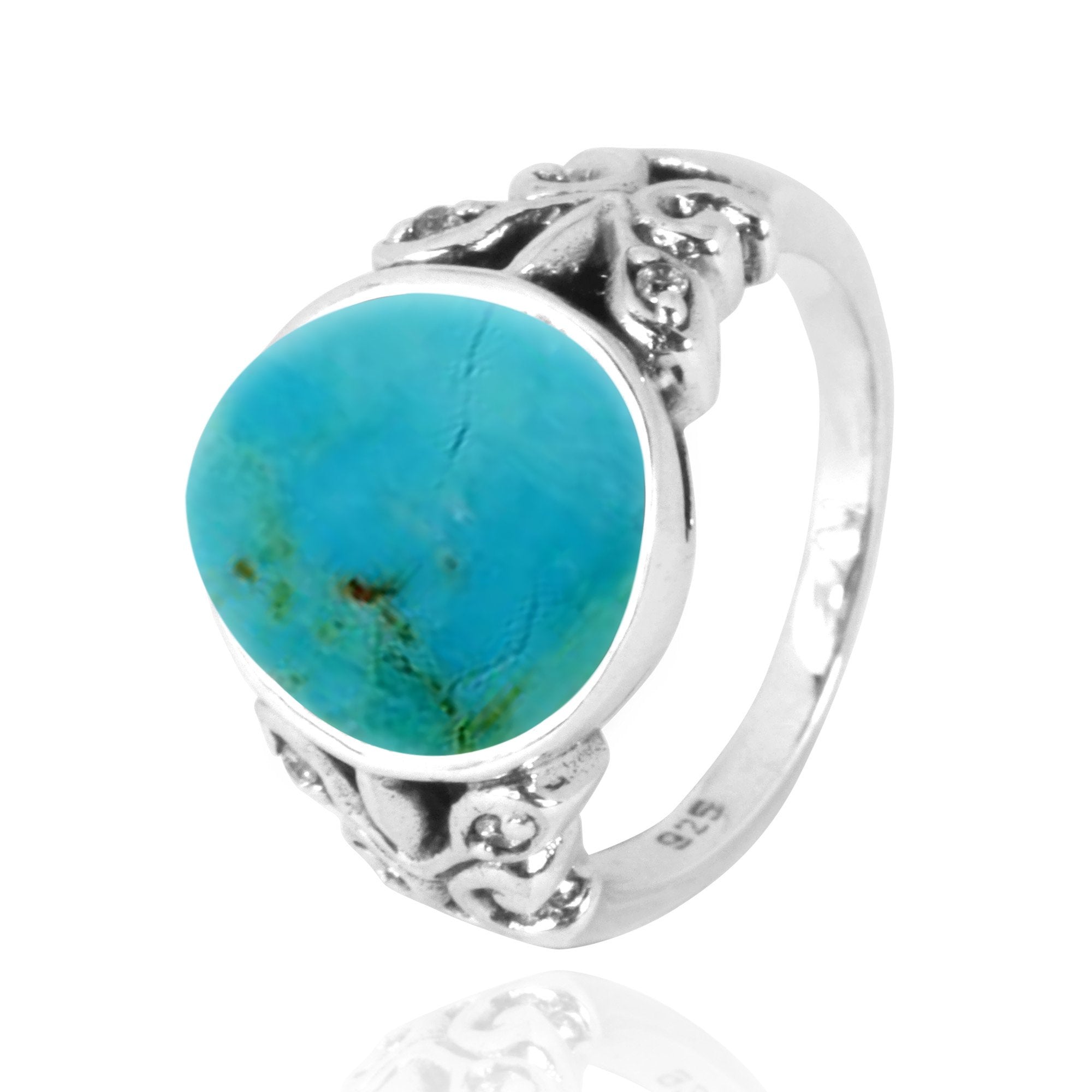 Handmade Oxidized Silver Ring with Oval Compressed Turquoise & Butterfly Design - Perfect for Boho Jewelry Lovers & Gift Giving