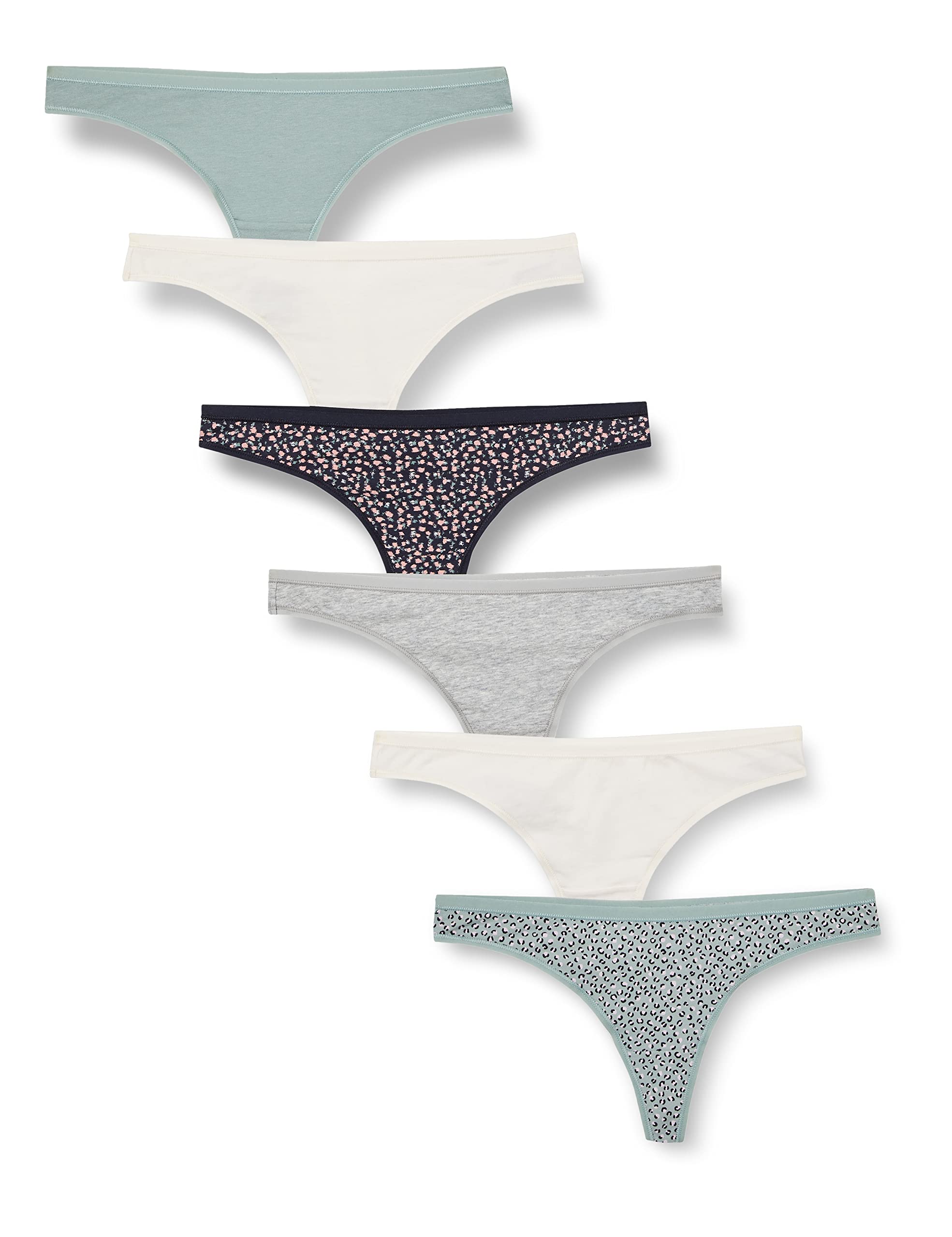Amazon Essentials Women's Cotton Thong Underwear 6-Pack - Soft Breathable Panties for Everyday Comfort & Invisible Coverage Under Clothes
