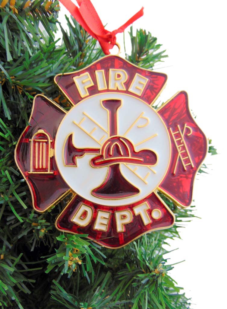 Firefighter Ornament Crest - Christmas Tree Holiday Decor, Fire Department Badge Crest Hanging Decoration for First Responder Gifts, Tree Topper, and Fire Station Displays