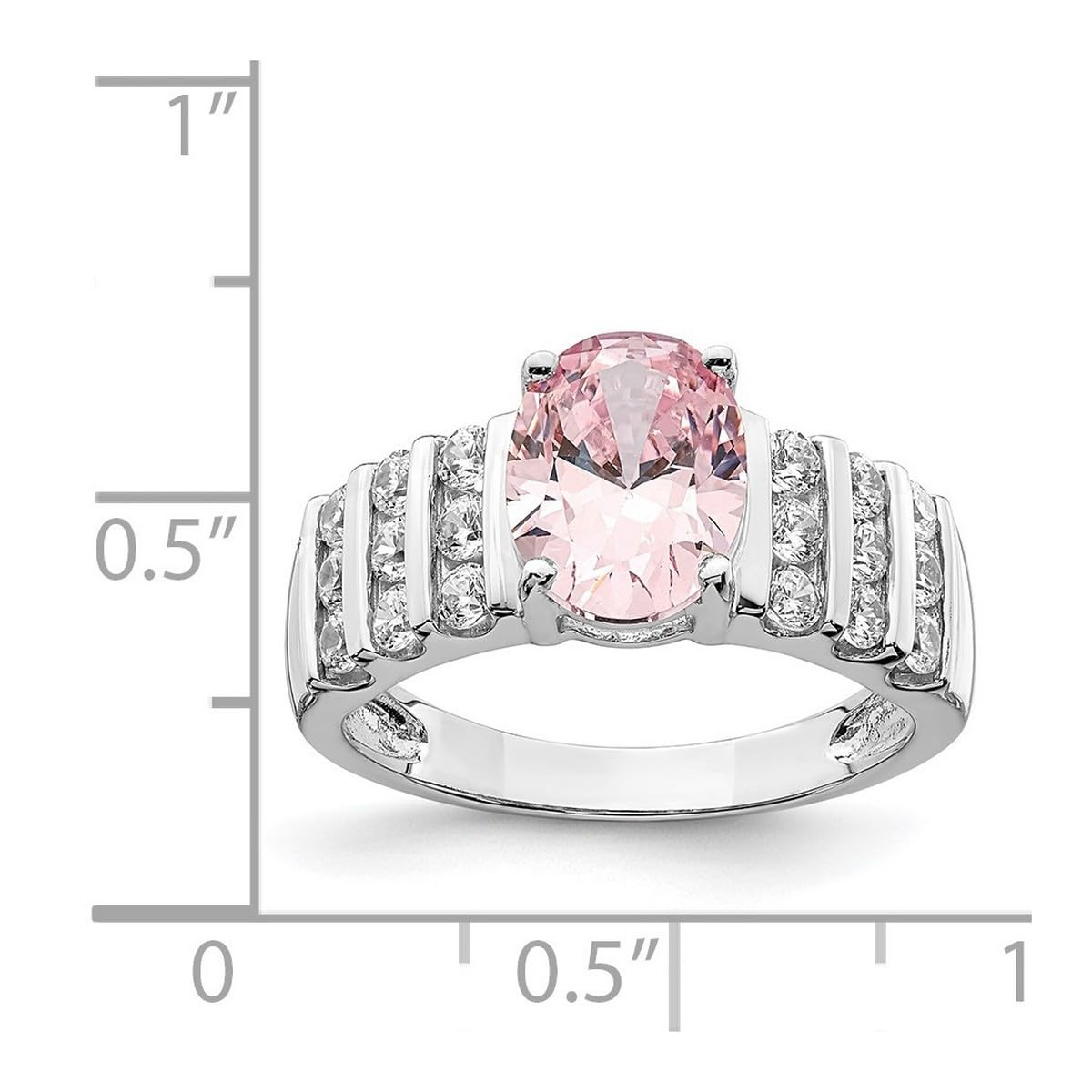 925 Sterling Silver Rhodium Plated Oval Pink & White Cubic Zirconia Ring - Elegant CZ Simulated Diamond Jewelry for Women | Perfect for Engagement, Anniversary & Special Occasion Gifts