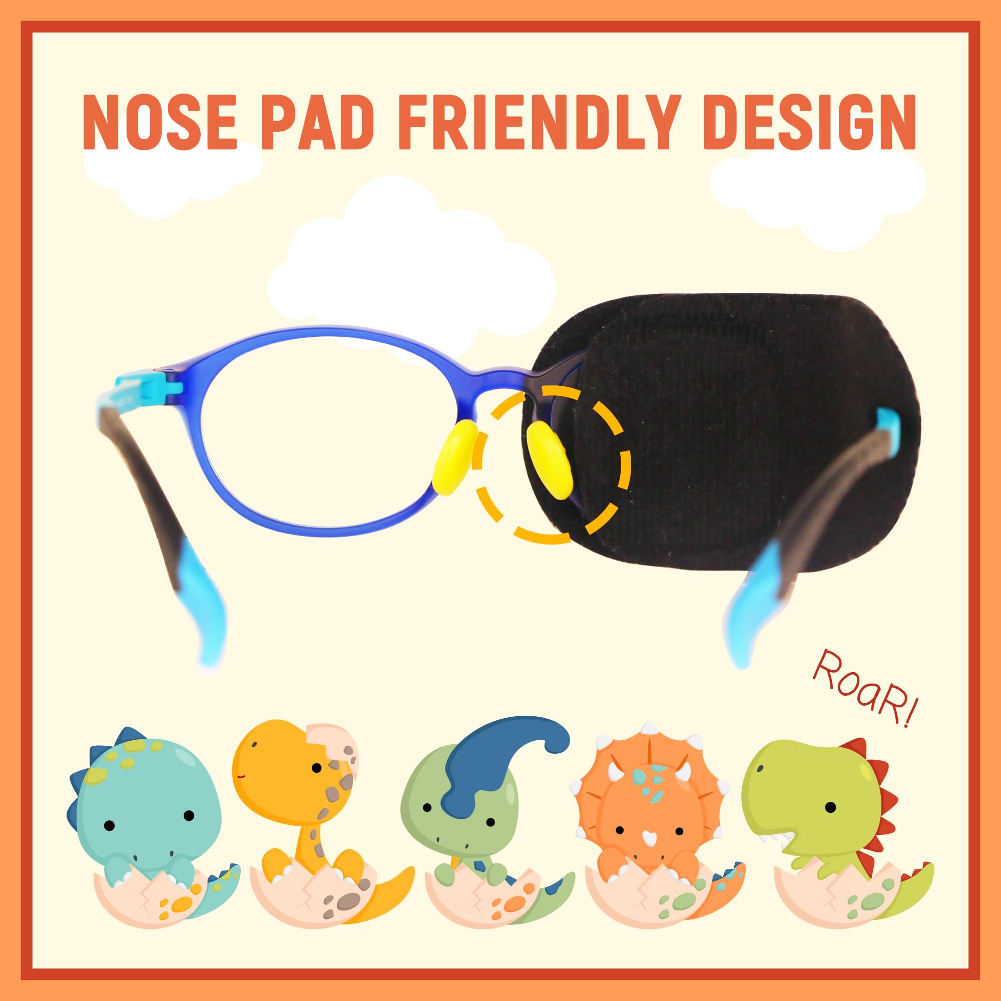 2Pcs Kids Dinosaur Eye Patches for Glasses - Medical Amblyopia & Lazy Eye Treatment for Toddlers & Children (Right Eye) - Perfect for Post-Surgery, Vision Therapy & Daily Wear