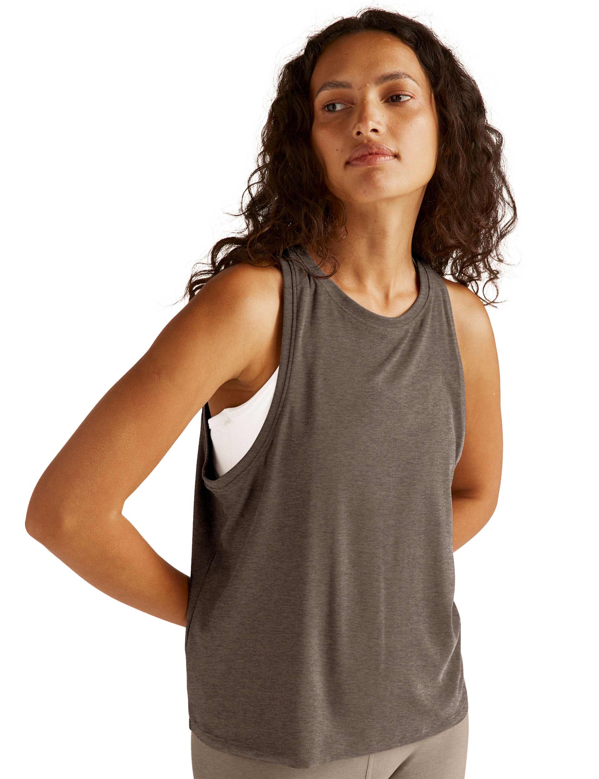 Featherweight Rebalance Tank Top - Soft Umber Heather Color | Lightweight Comfort Fit Yoga & Lounge Wear for Women