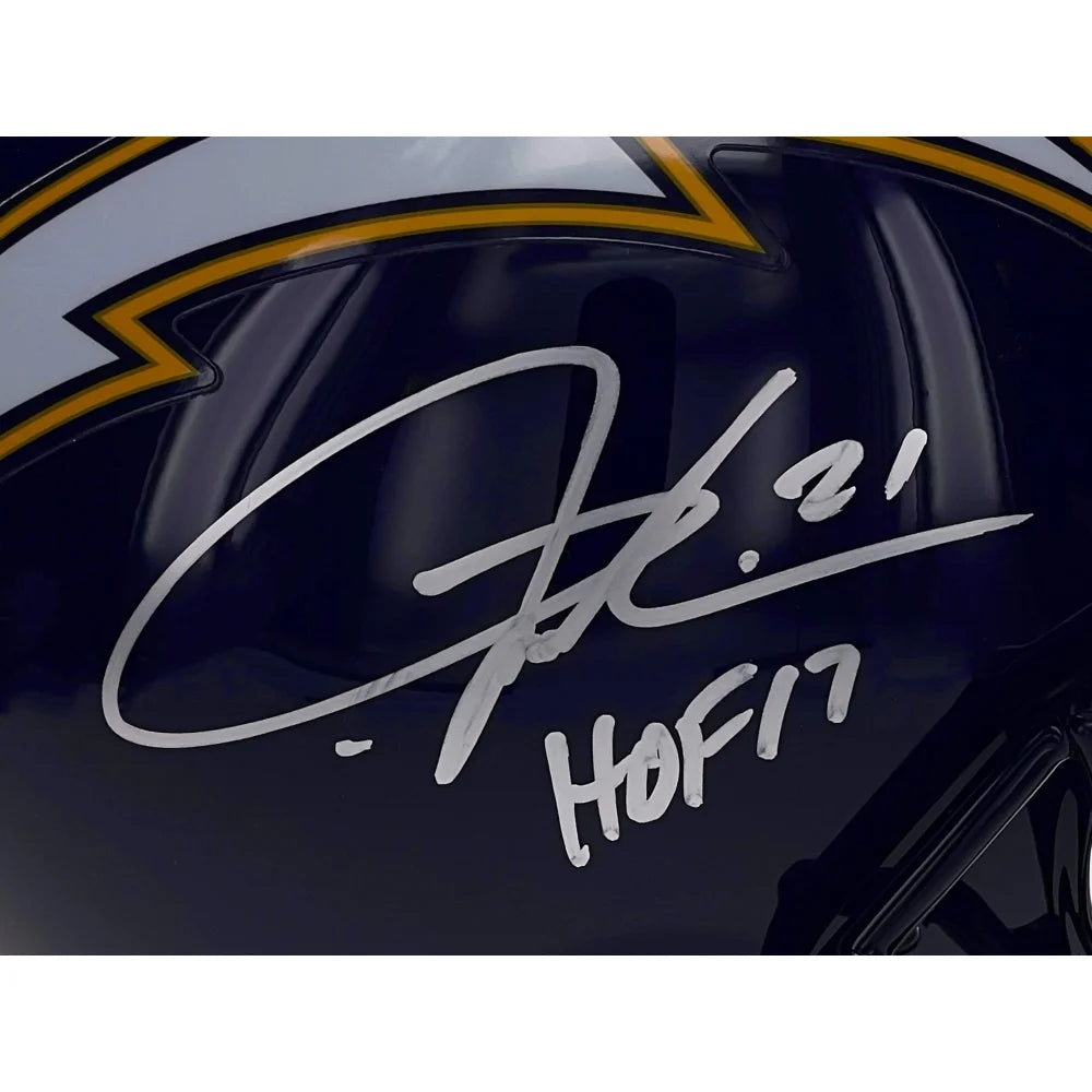 Ladainian Tomlinson Signed Chargers Helmet with HOF Inscription & COA - Authentic NFL Collectible for Fans, Sports Memorabilia Display, and Man Cave Decor