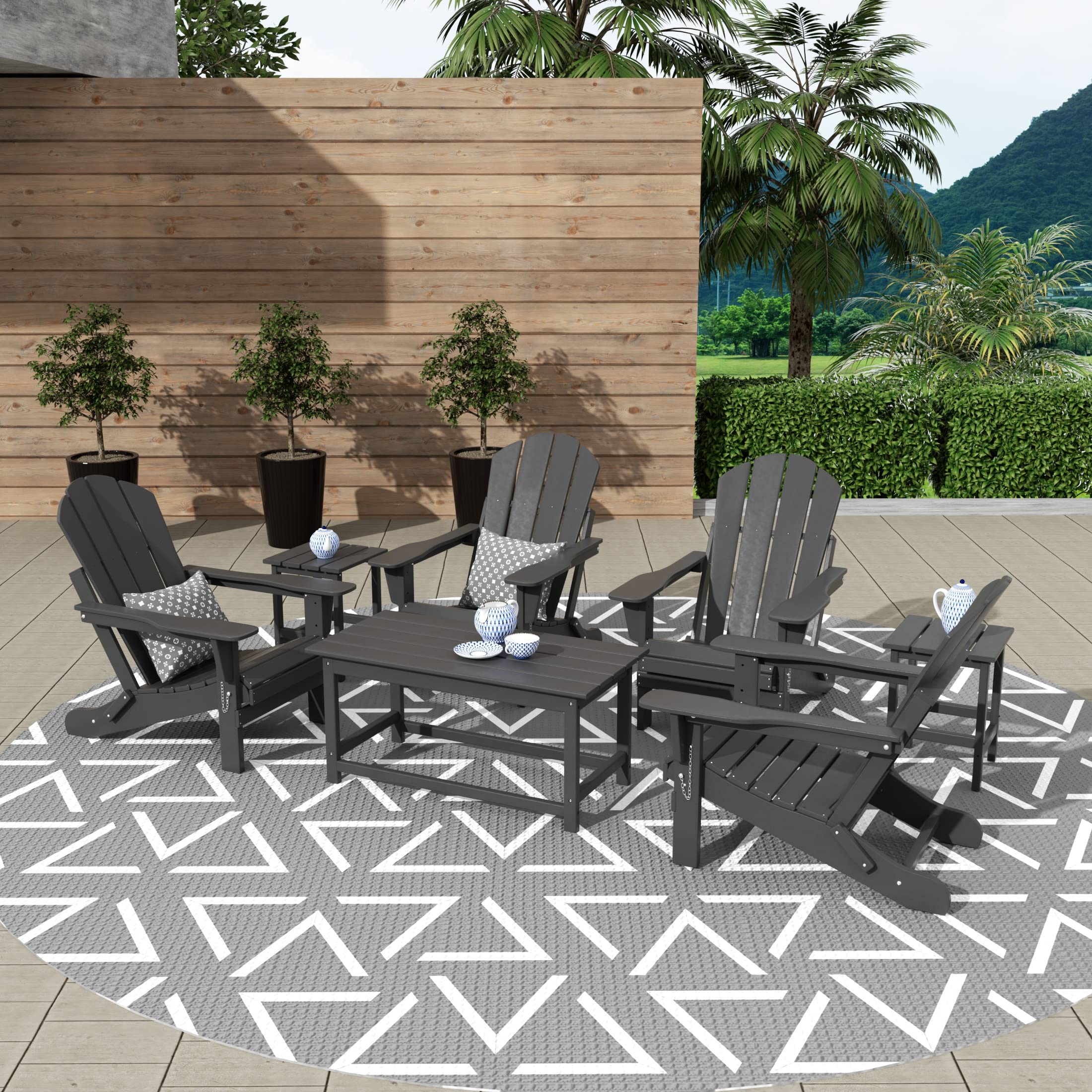 WestinTrends Malibu 3-Piece Outdoor Patio Furniture Set - All-Weather Poly Lumber Adirondack Coffee Table & 2 Side Tables in Gray - Perfect for Backyard, Poolside & Garden Relaxation