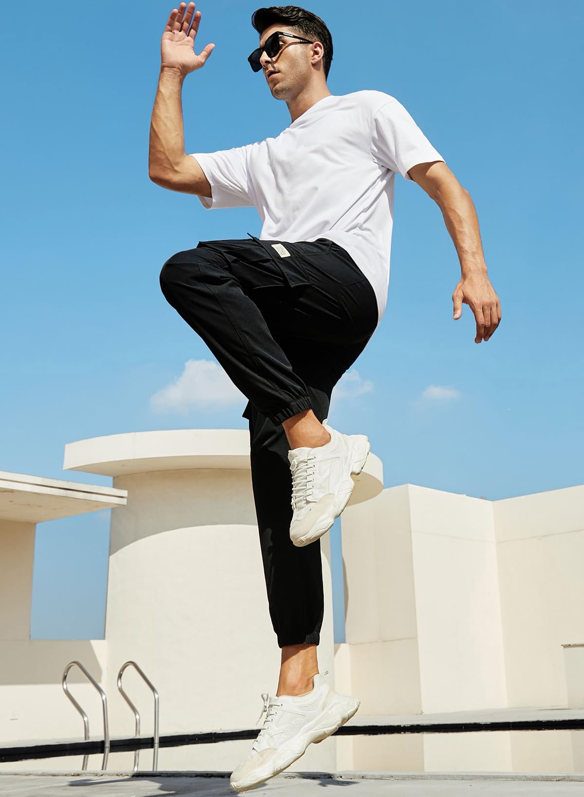 **JMIERR Men's Casual Cargo Pants - Stretch Elastic Waist with Drawstring, Tapered Joggers & Sweatpants for Men - Multi-Pocket Design - Perfect for Workout, Travel & Outdoor Activities**