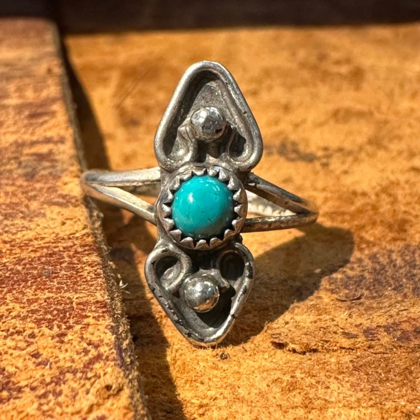 Tiny Navajo Sterling Silver Heart Ring with Genuine Turquoise - Size 6.5 - Handmade Native American Jewelry for Women - Perfect for Valentine's Day Gifts, Anniversary Presents & Boho Fashion Accessories