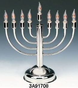 Silver-Plated Electric Menorah with Flickering LED Lights - Realistic Candle Simulation for Hanukkah Celebrations, Home Decor & Jewish Holiday Gifts