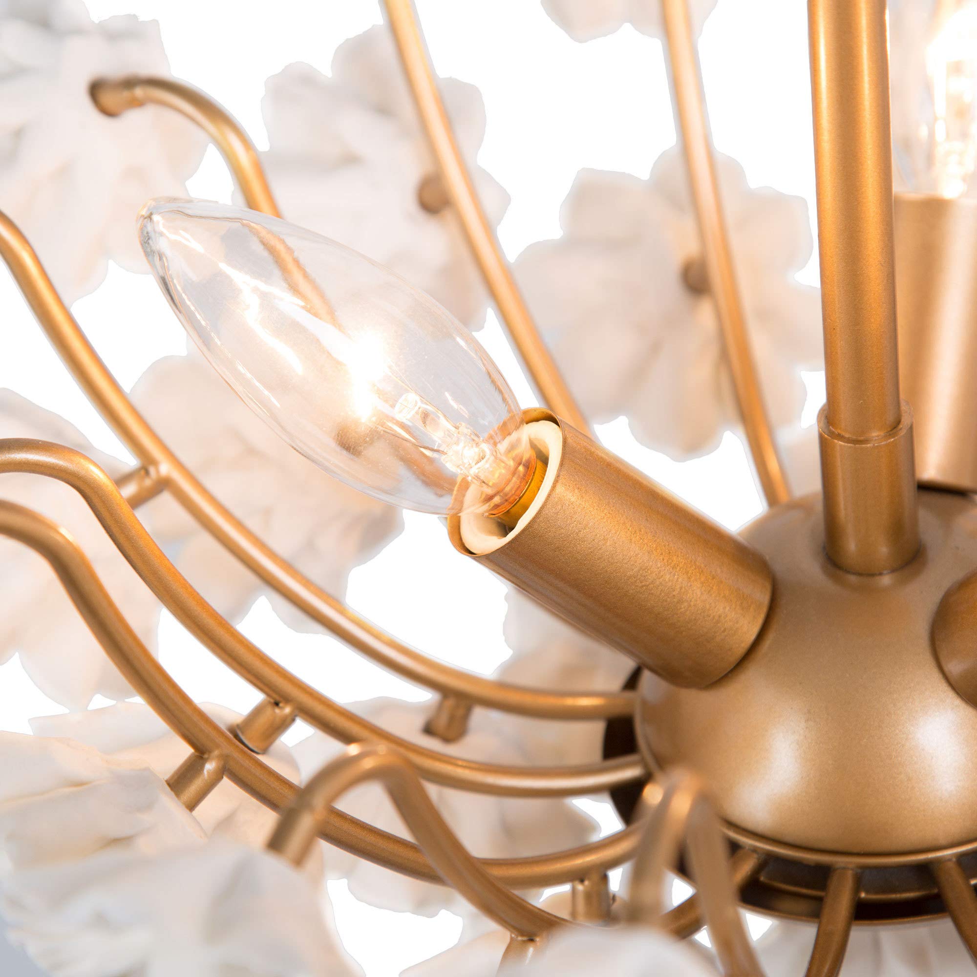 Optimant Lighting 15.7” Gold Semi Flush Mount Ceiling Light - Modern Ceramic Flower Fixture with 41 Handcrafted Blossoms | Perfect for Hallway, Bedroom, Kitchen, Foyer & Dining Room | Elegant Ambient Lighting for Home Decor & Interior Design