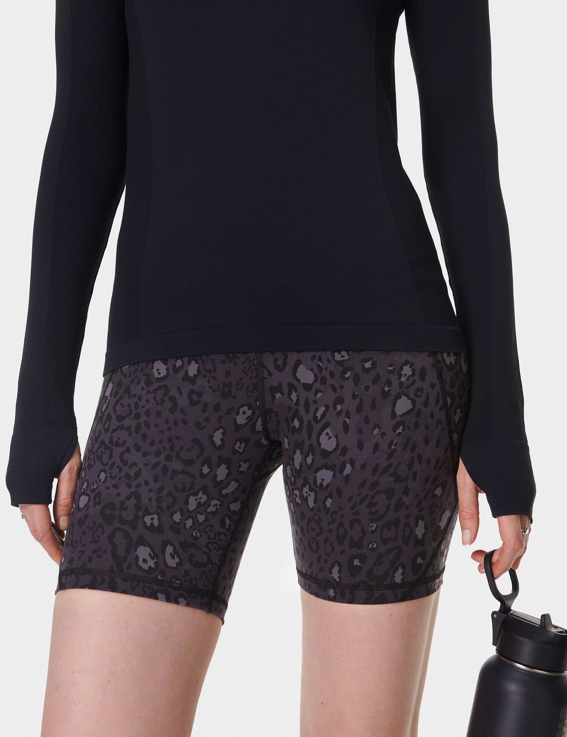 Power 6 Cycling Shorts - Black Luxe Leopard Print Bike Shorts for Women | High Waist Breathable Workout Shorts | Perfect for Cycling, Gym & Outdoor Activities