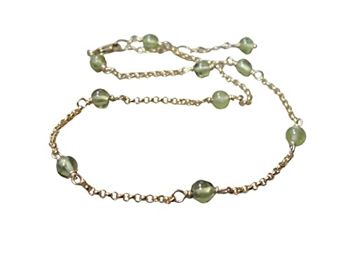 Genuine Peridot Gold Anklet - Handmade Adjustable Spring Green Gemstone Jewelry for Women | Perfect for Beach Vacations, Summer Outfits & Boho Style