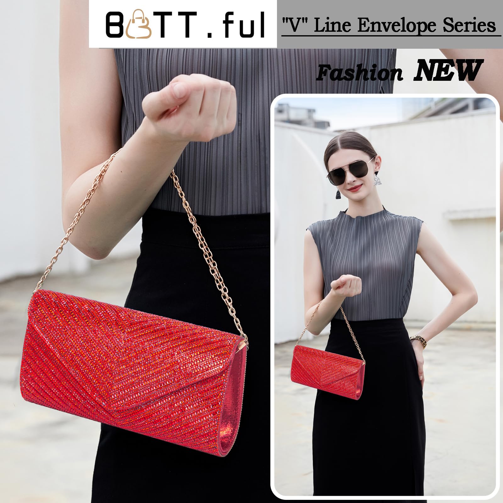 Elegant Women's Evening Handbags & Rhinestone Envelope Clutch Purses - Crossbody Shoulder Bag for Wedding, Party & Special Occasions | Perfect for Date Night, Prom & Formal Events