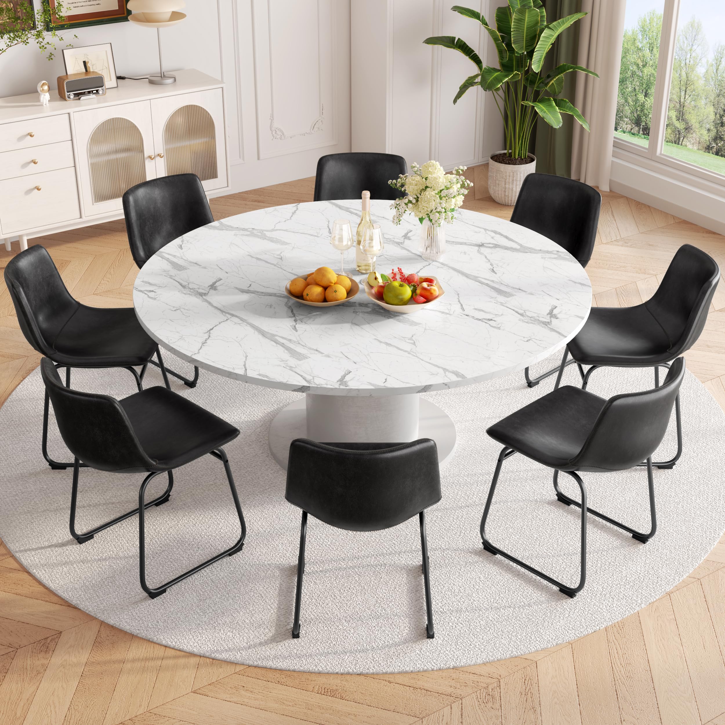 6 Pack Modern PU Leather Dining Chairs - Armless Kitchen Chairs with Backrest & Sturdy Metal Legs for Home, Restaurant, Cafe (18