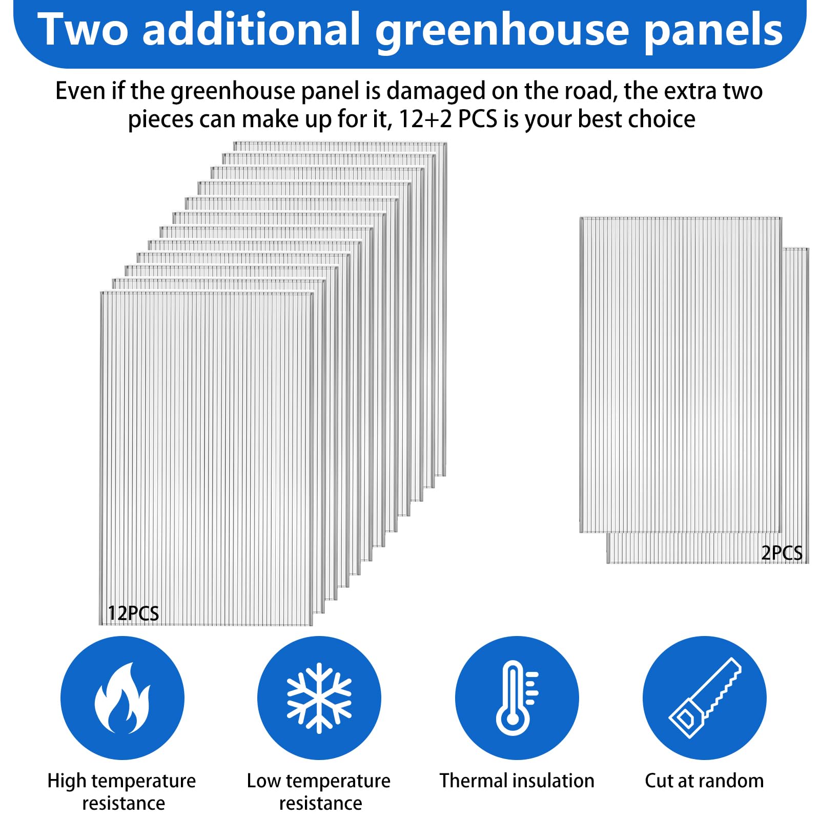 DGSL 14 Pcs 4' x 2' x 0.24'' Twin-Wall Polycarbonate Greenhouse Panels - Durable All-Weather Garden & Greenhouse Covering for Outdoor Plant Protection & DIY Projects
