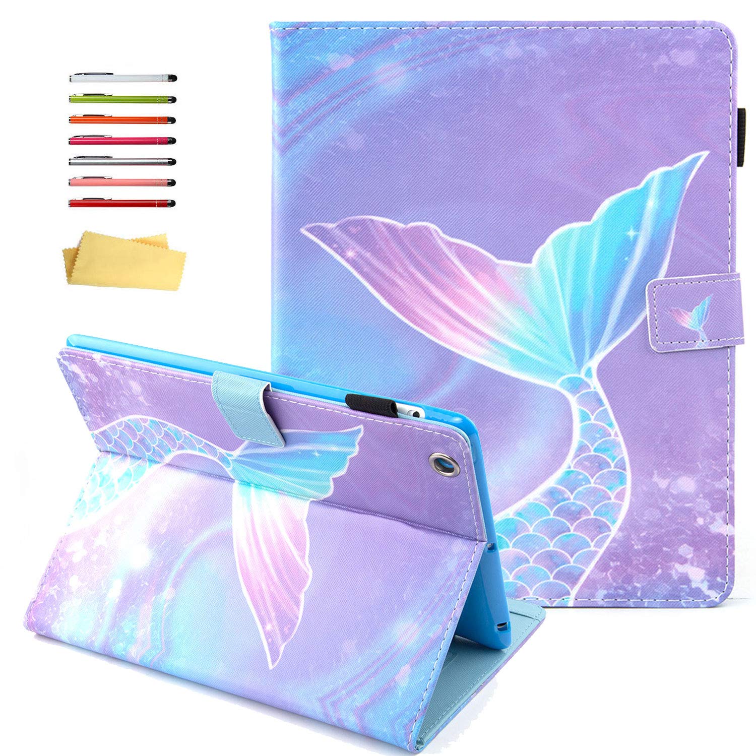 Premium PU Leather Folio Case with Stand & Pencil Holder for iPad 2/3/4 (9.7 Inch 2011-2012 Models) - Auto Sleep/Wake Function, Mermaid Scale Pink Design - Perfect for Work, School & Travel