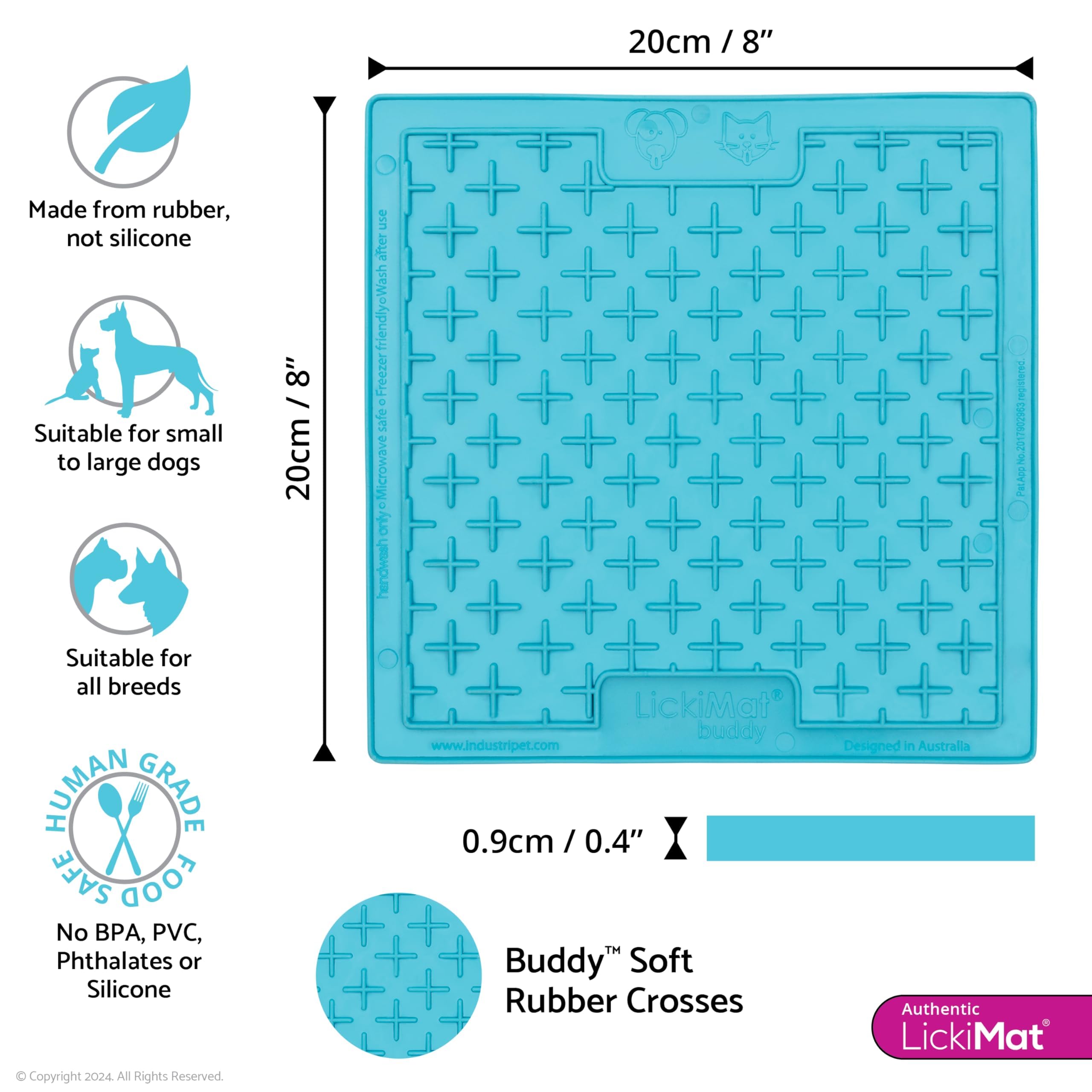 LickiMat Classic Buddy - Slow Feeder Dog Bowl Alternative for Boredom & Anxiety Relief - Lick Mat for Food, Treats, Yogurt & Peanut Butter - Fun Interactive Feeding Toy for Dogs - Perfect for Mealtime Enrichment & Stress Relief (Turquoise)