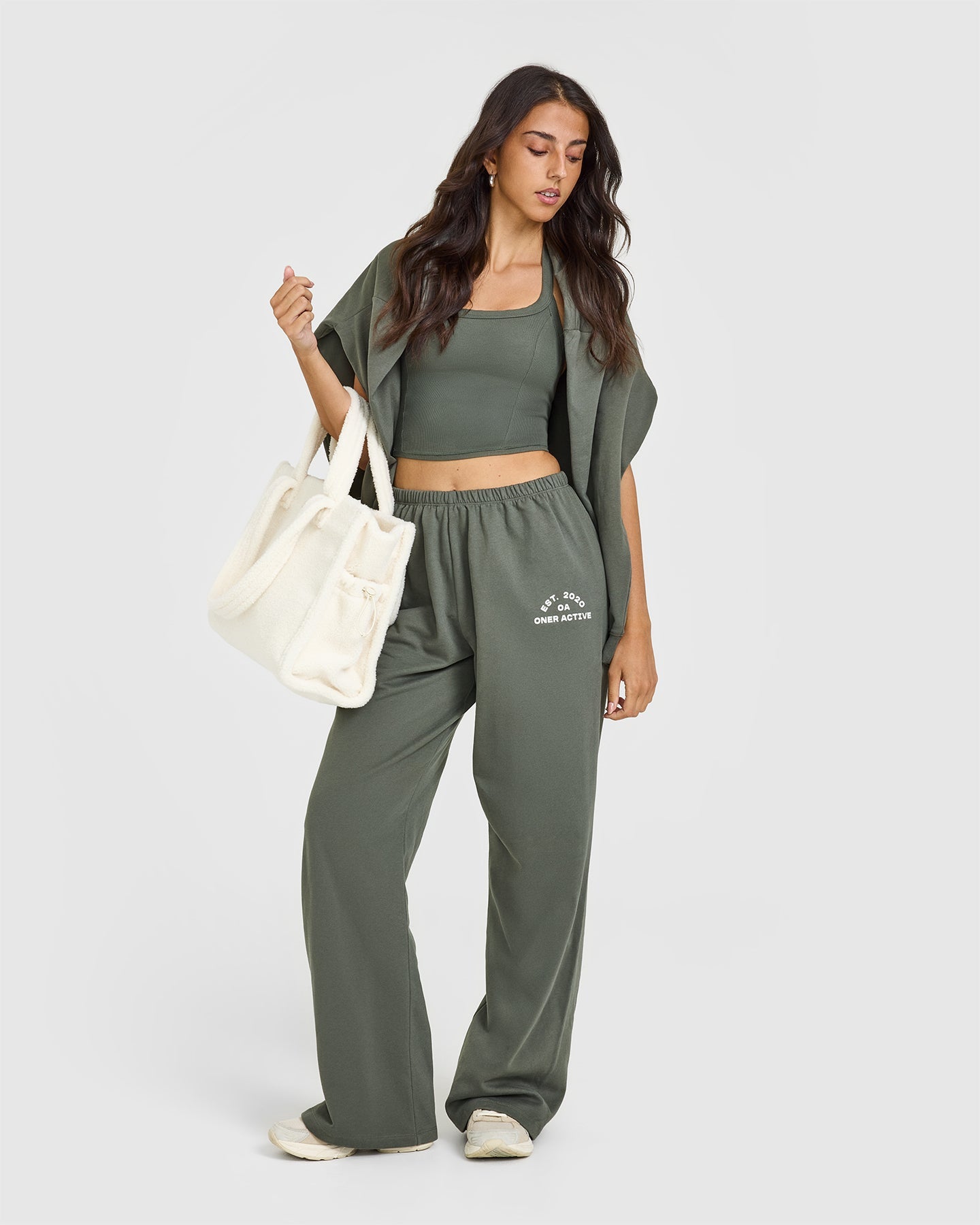 Lightweight Straight Leg Jogger Pants for Women - Graphic Print Casual Lounge Pants | Dark Khaki Color | Perfect for Yoga, Running, Workout and Everyday Wear