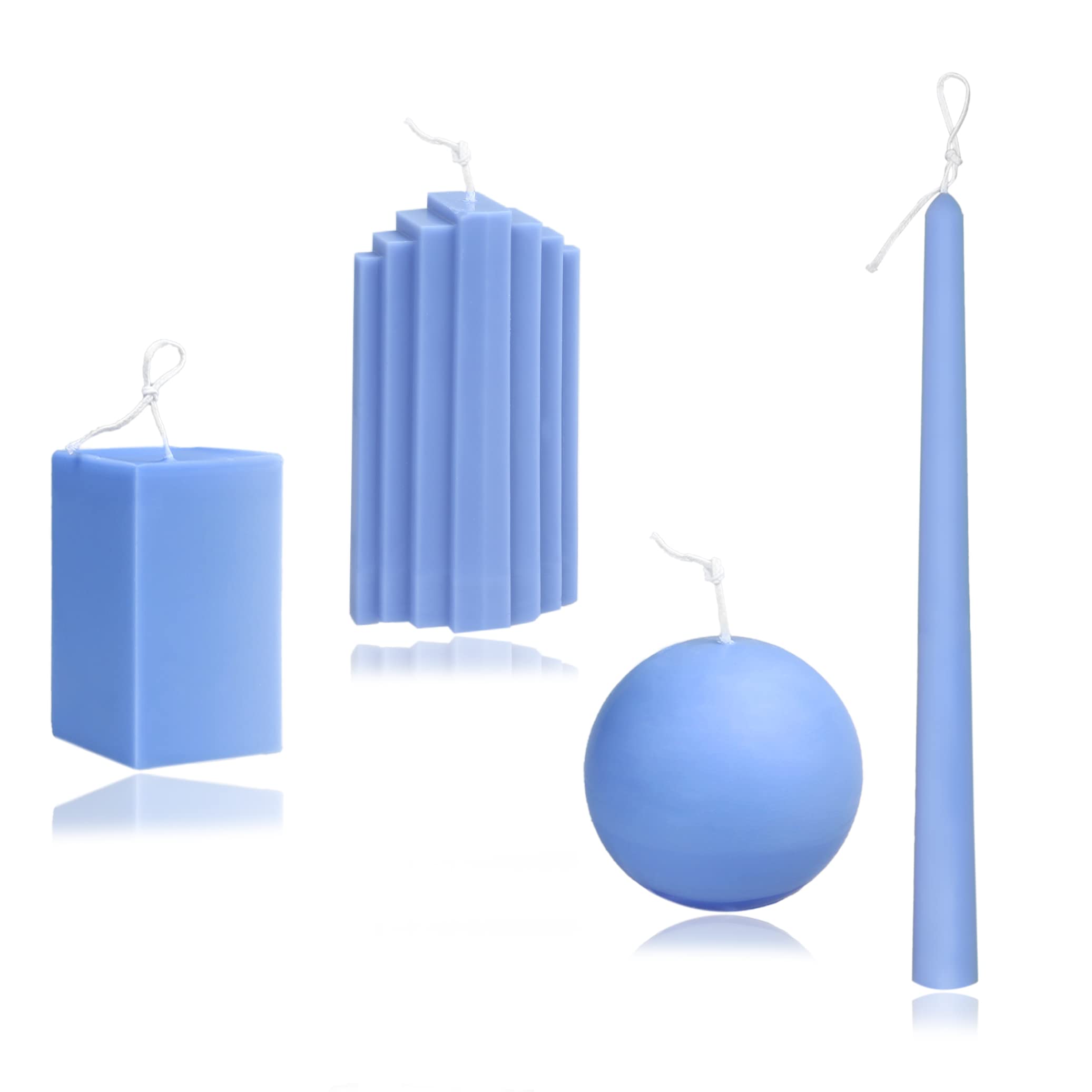 4-Piece Plastic Candle Making Kit - Classic Taper, Iceberg, Rectangle & Sphere Molds for Beeswax & Scented Candles - DIY Home Decor & Gift Making Supplies - Perfect for Holidays, Weddings & Relaxation