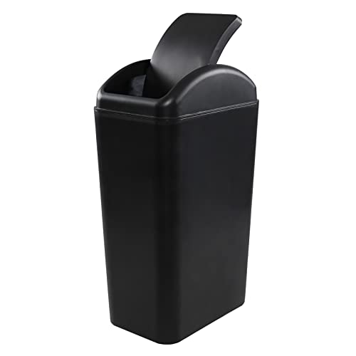 Ponpong 3.5 Gallon Plastic Swing Top Trash Can with Lid - Small Kitchen Bathroom Office Waste Bin for Recycling & Garbage Disposal