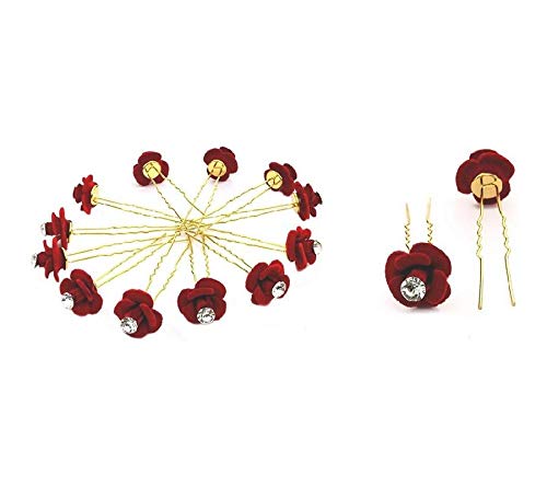 7cm Long Multi-Color Rose Flower Wedding Hair Pins - Black Metal DIY Hair Bun Bobby Pins for Women & Girls (U-Shape Hair Accessories for Bridal, Updos & Hair Styling)