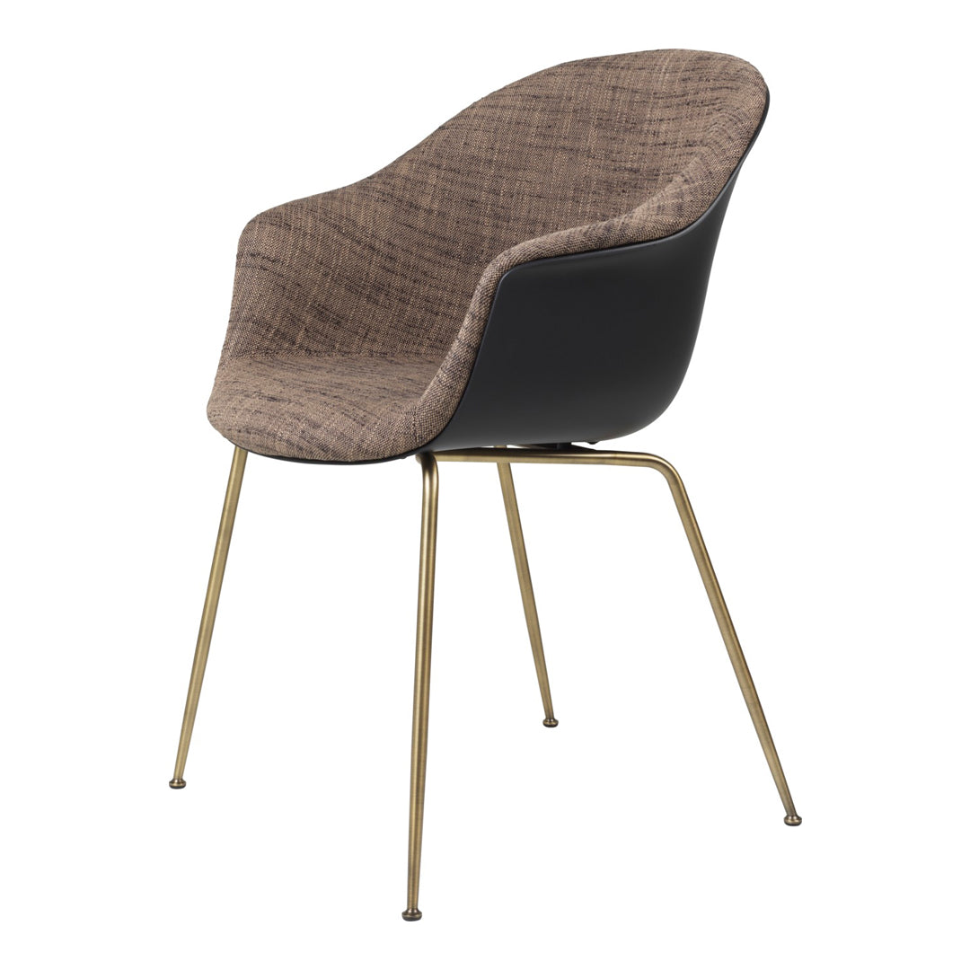 Bat Dining Chair with Antique Brass Conic Base & Front Upholstery - Elegant Modern Seating for Dining Room, Kitchen, or Office