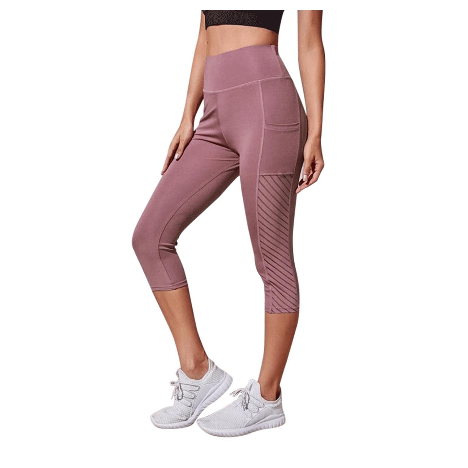 HHoo88 High Waisted Yoga Pants for Women - 3/4 Length Tummy Control Workout Leggings with Pockets | Stretchy Running & Daily Wear Capris for Gym, Yoga & Casual Outfits