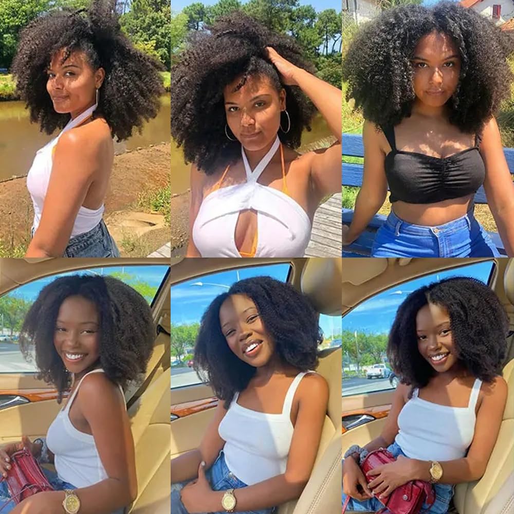 10 10 10 Inch Mongolian Afro Kinky Curly Human Hair Bundles + 26 Inch Water Wave Lace Front Wigs | 100% Human Hair Wigs for Women | Perfect for Daily Wear, Cosplay & Special Occasions